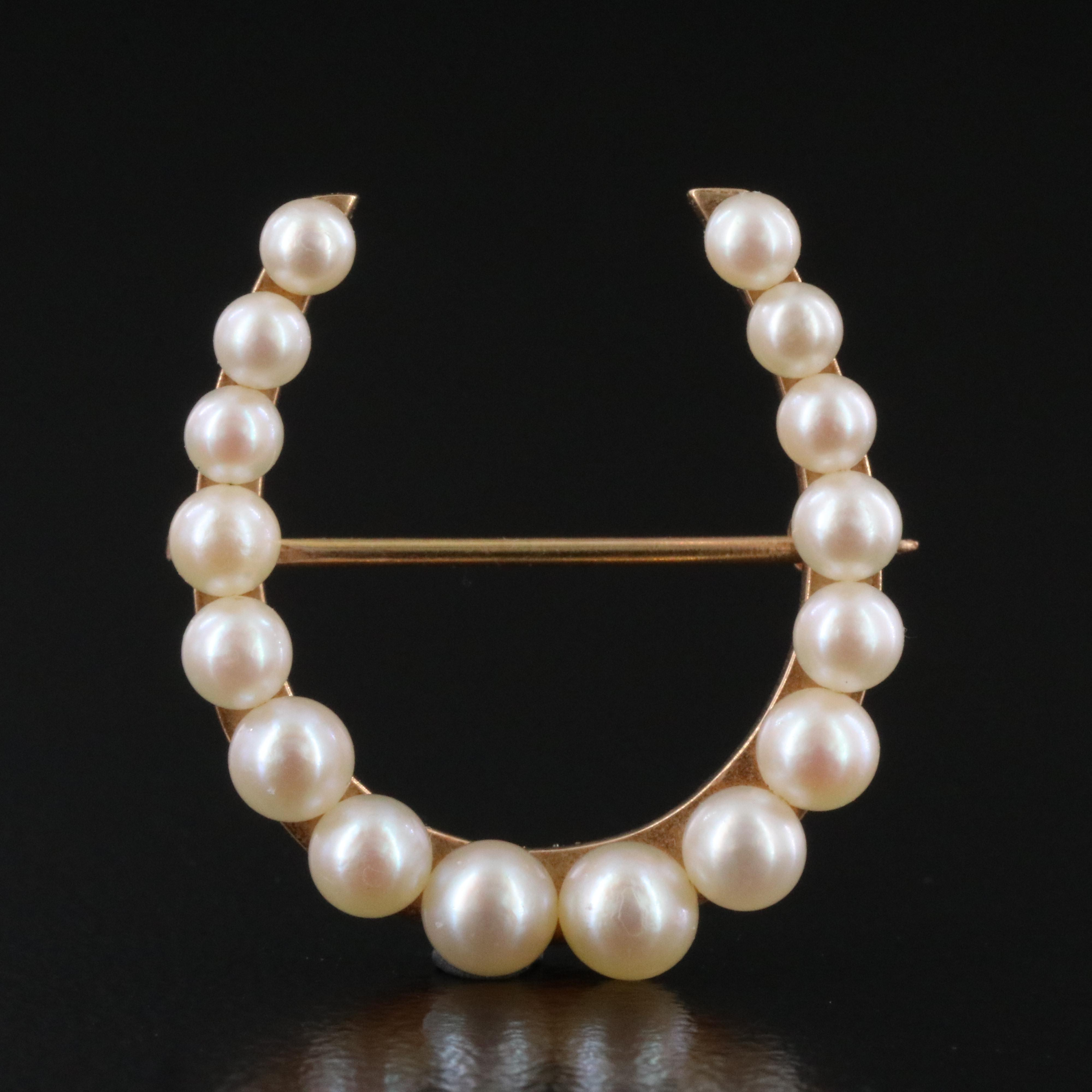 14K Pearl Horseshoe Brooch