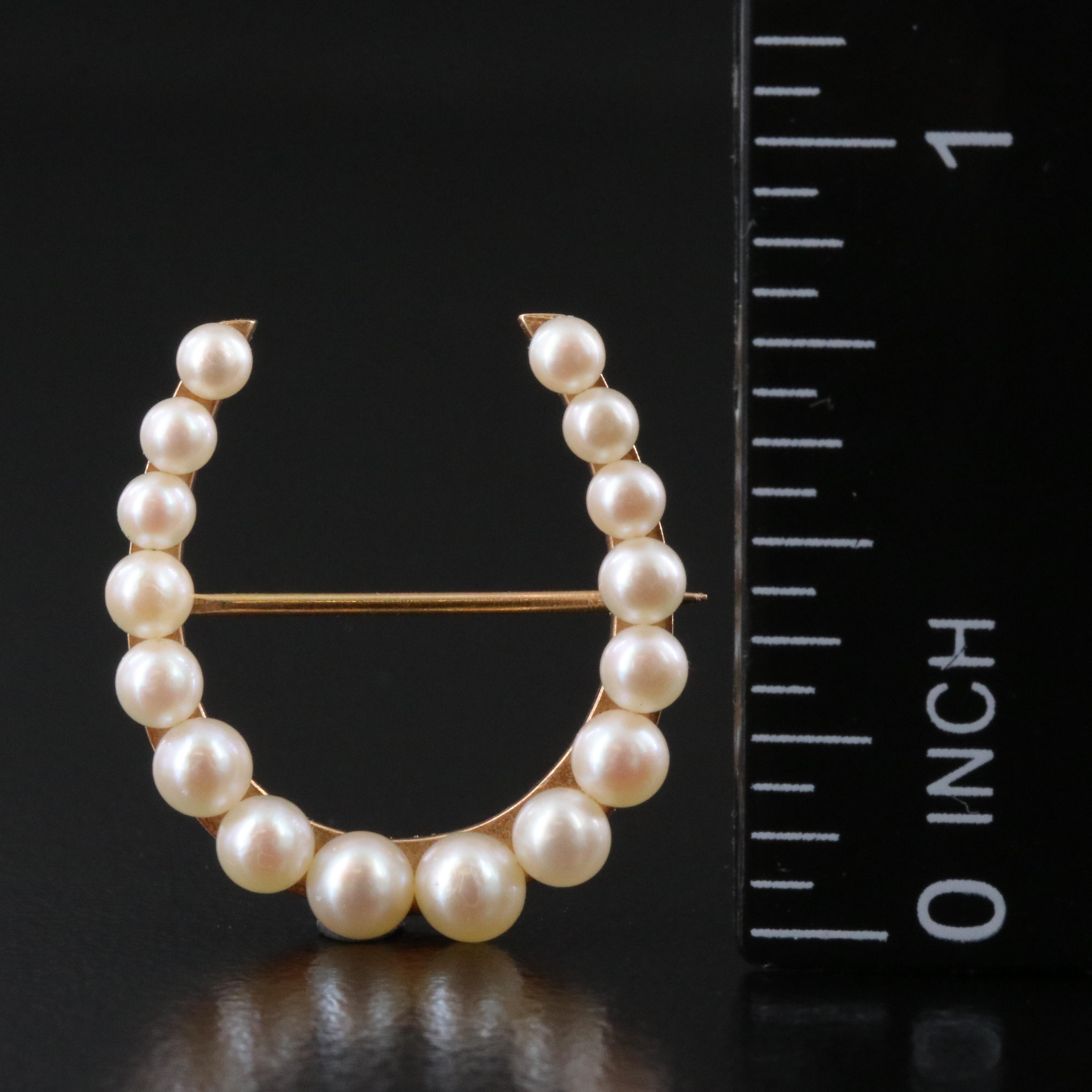 14K Pearl Horseshoe Brooch