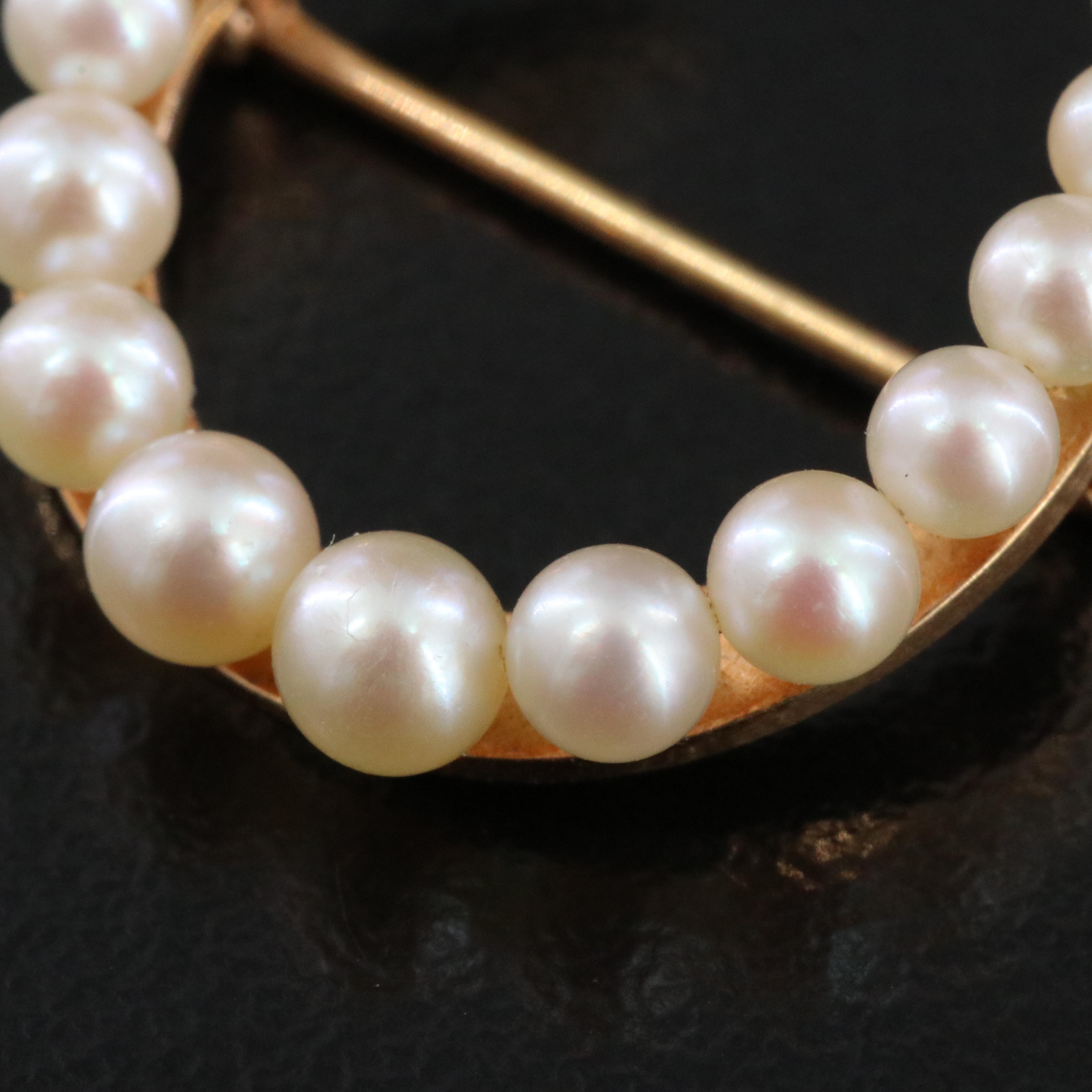 14K Pearl Horseshoe Brooch