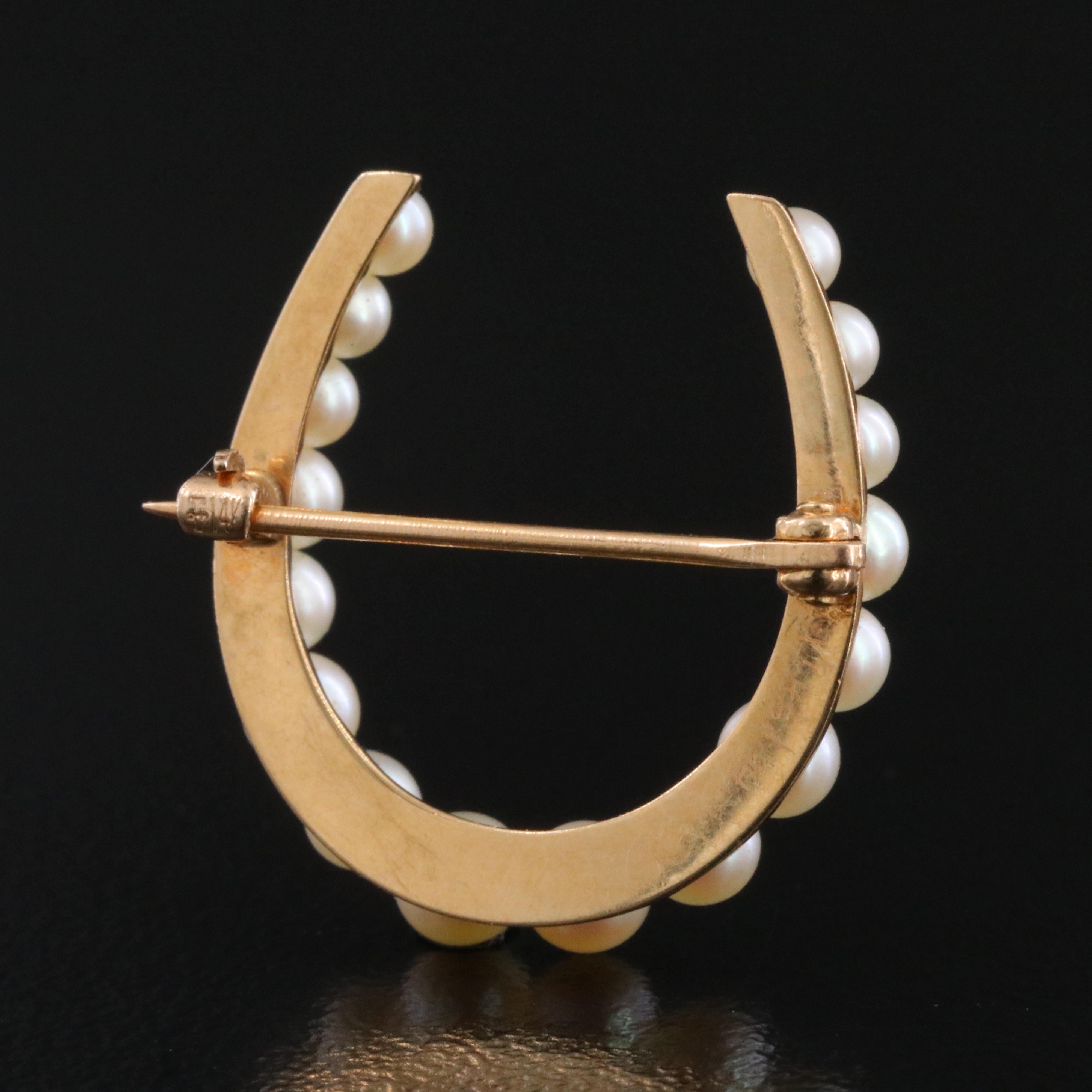 14K Pearl Horseshoe Brooch