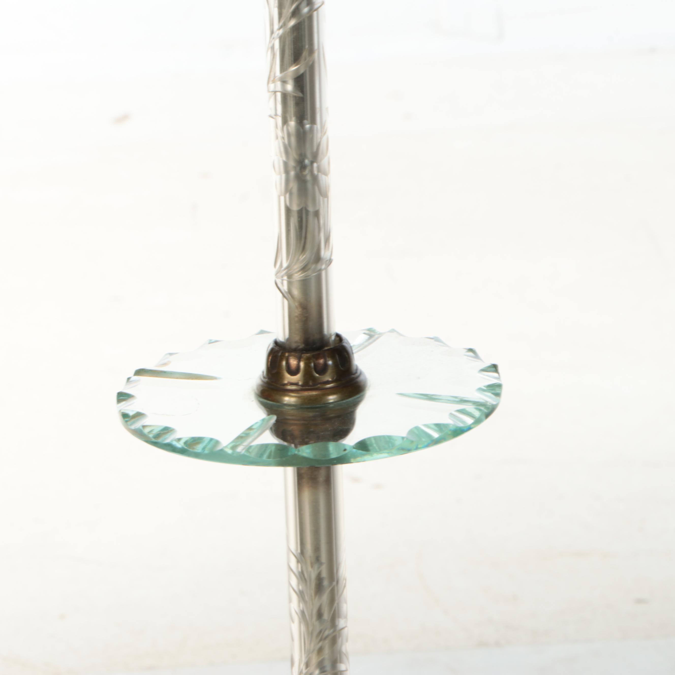 Venetian Style Etched Glass Column Floor Lamp with Drum Shade