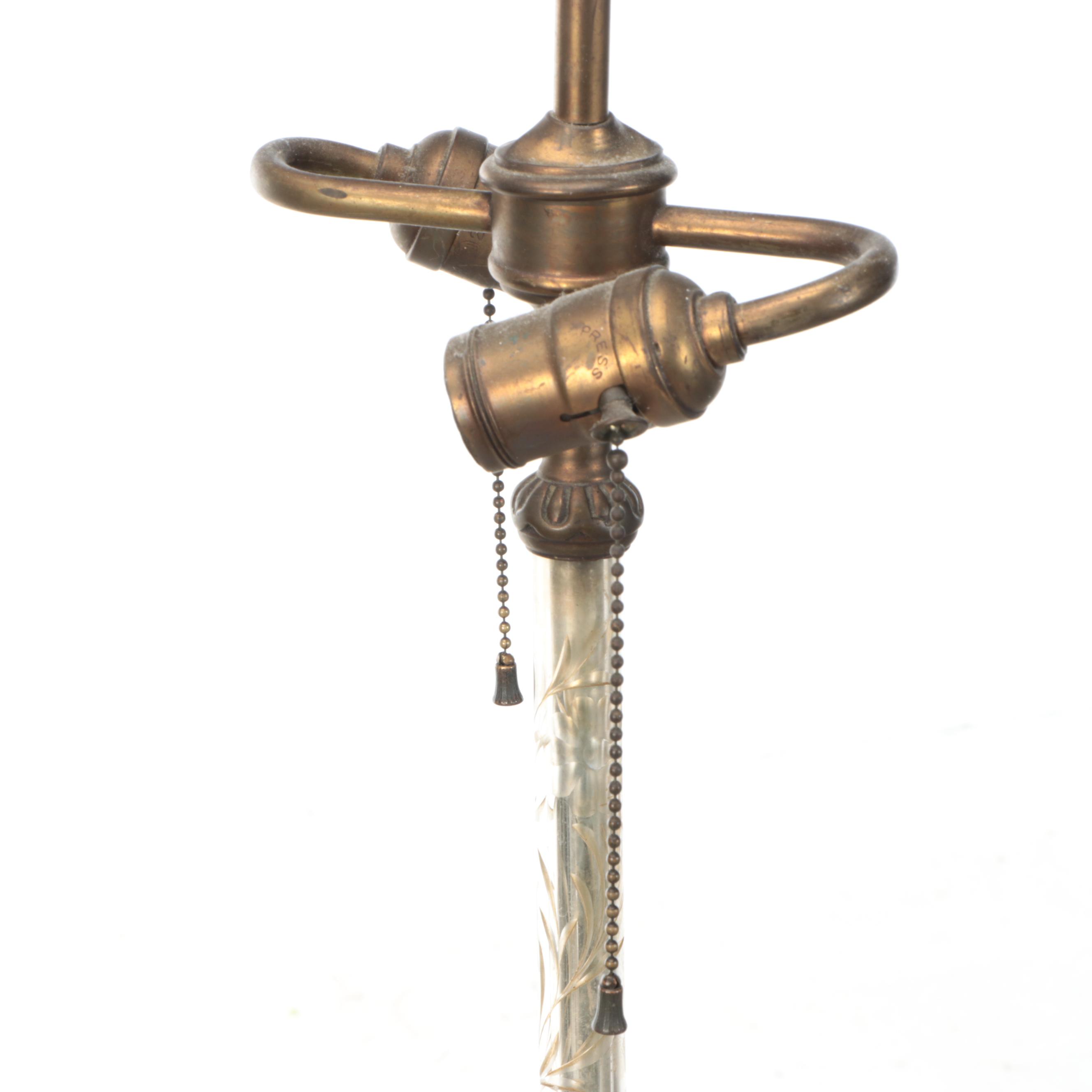 Venetian Style Etched Glass Column Floor Lamp with Drum Shade