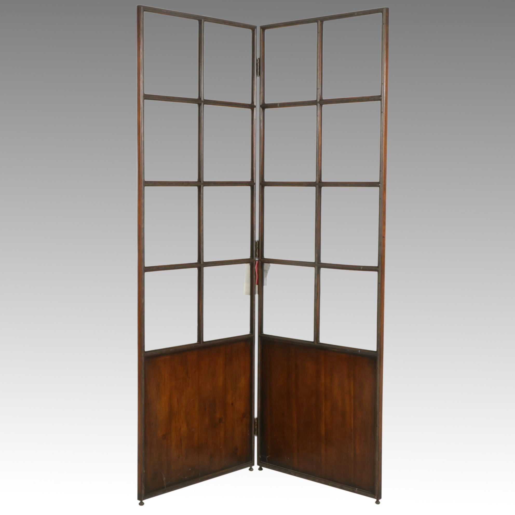 Walnut Two-Panel Rooms Screen with Beveled Glass Panes