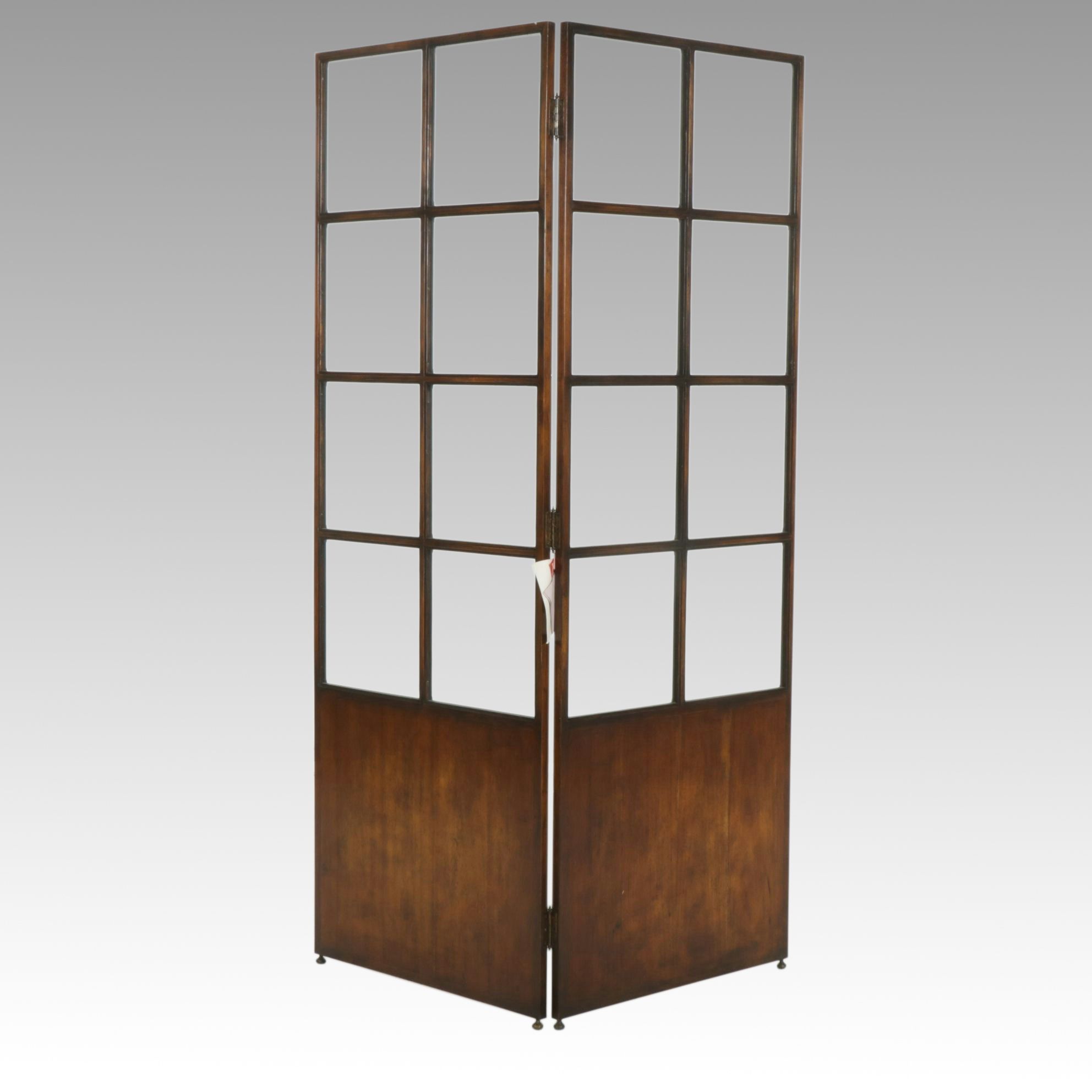 Walnut Two-Panel Rooms Screen with Beveled Glass Panes