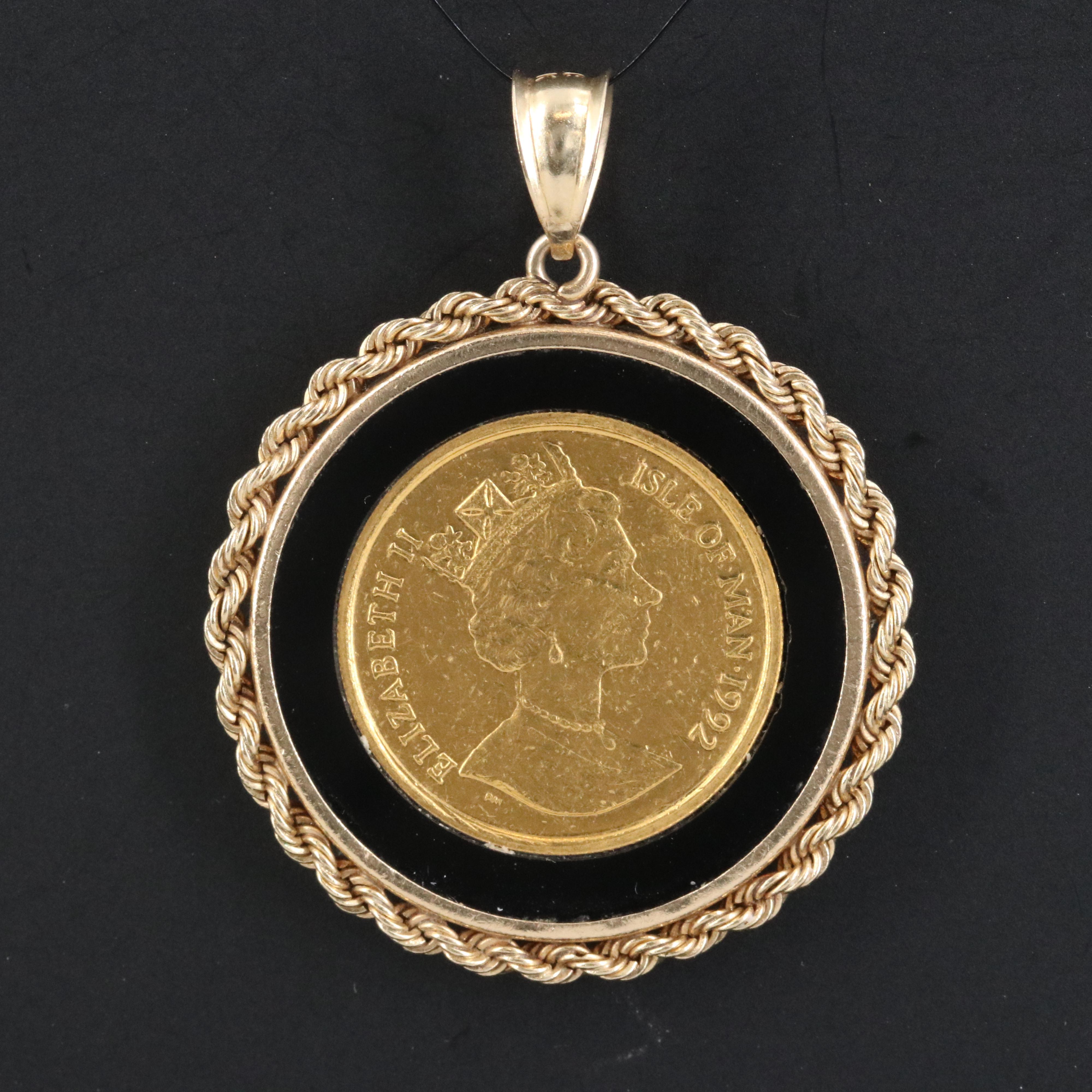 14K Black Onyx Pendant with 1992 Isle of Man 1/5th Crown Gold Bullion Coin