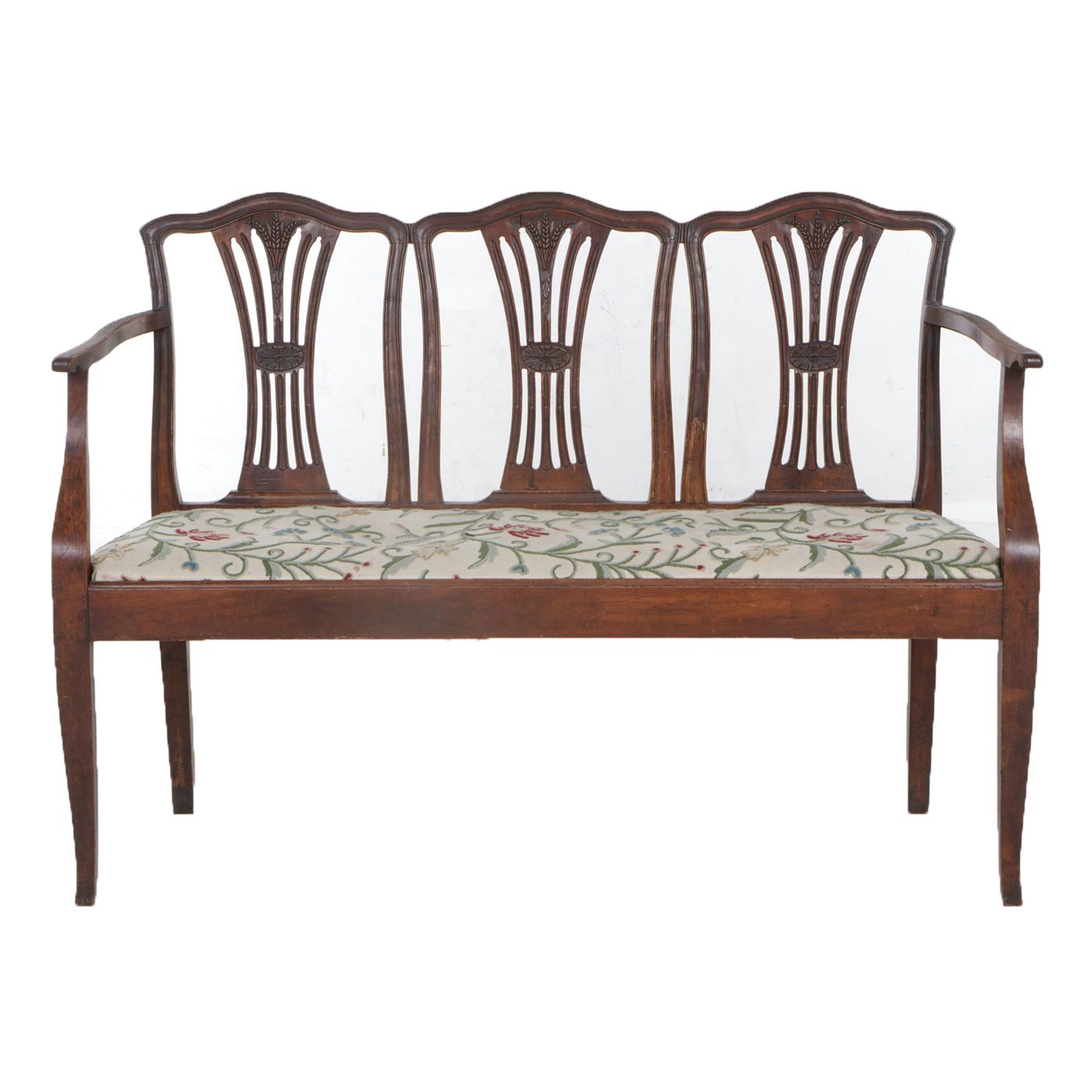 Hepplewhite Style Mahogany Three Wheat Sheaf Seatback Settee, 19th Century