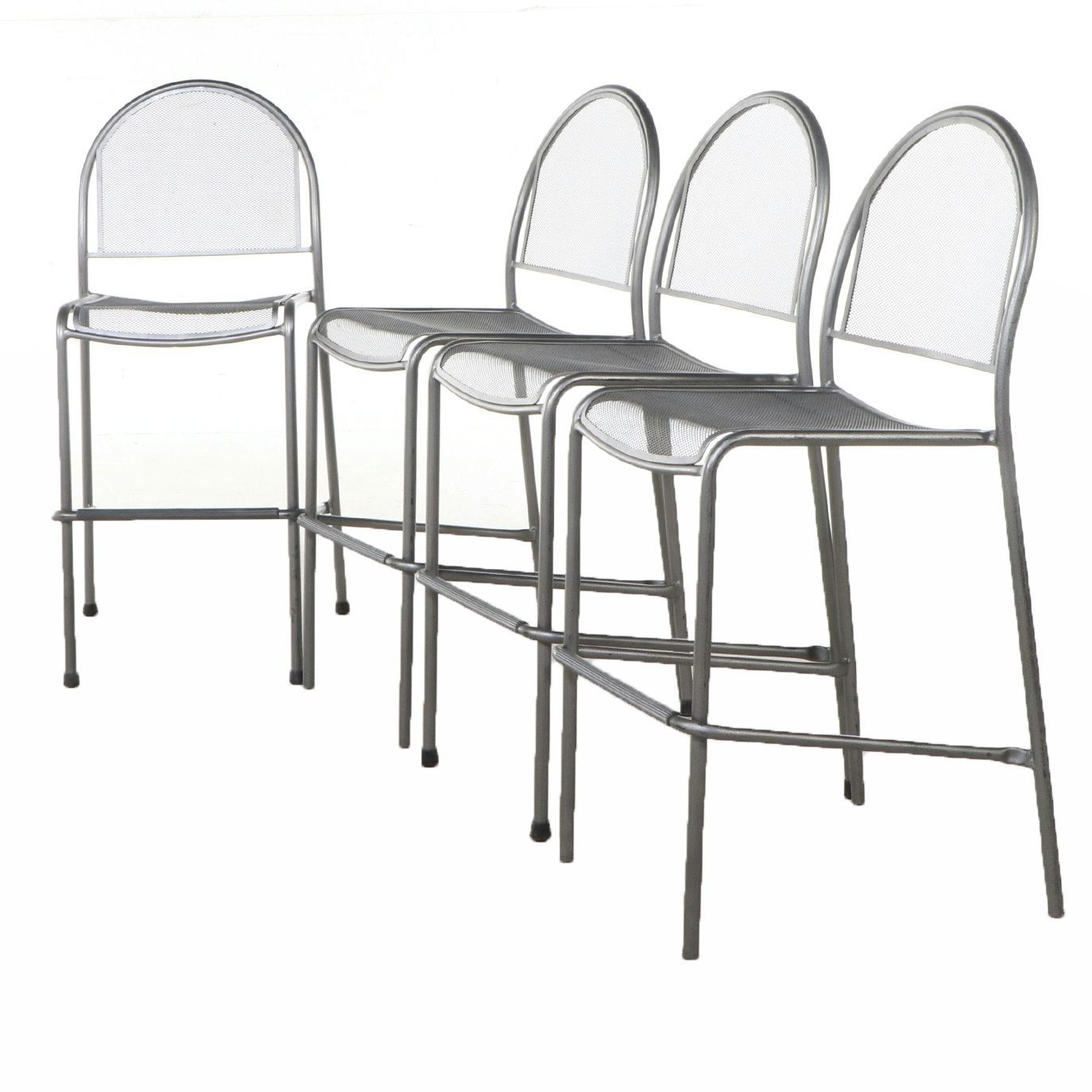 Set of Four Contemporary Tubular Metal Barstools with Metal Mesh Seats