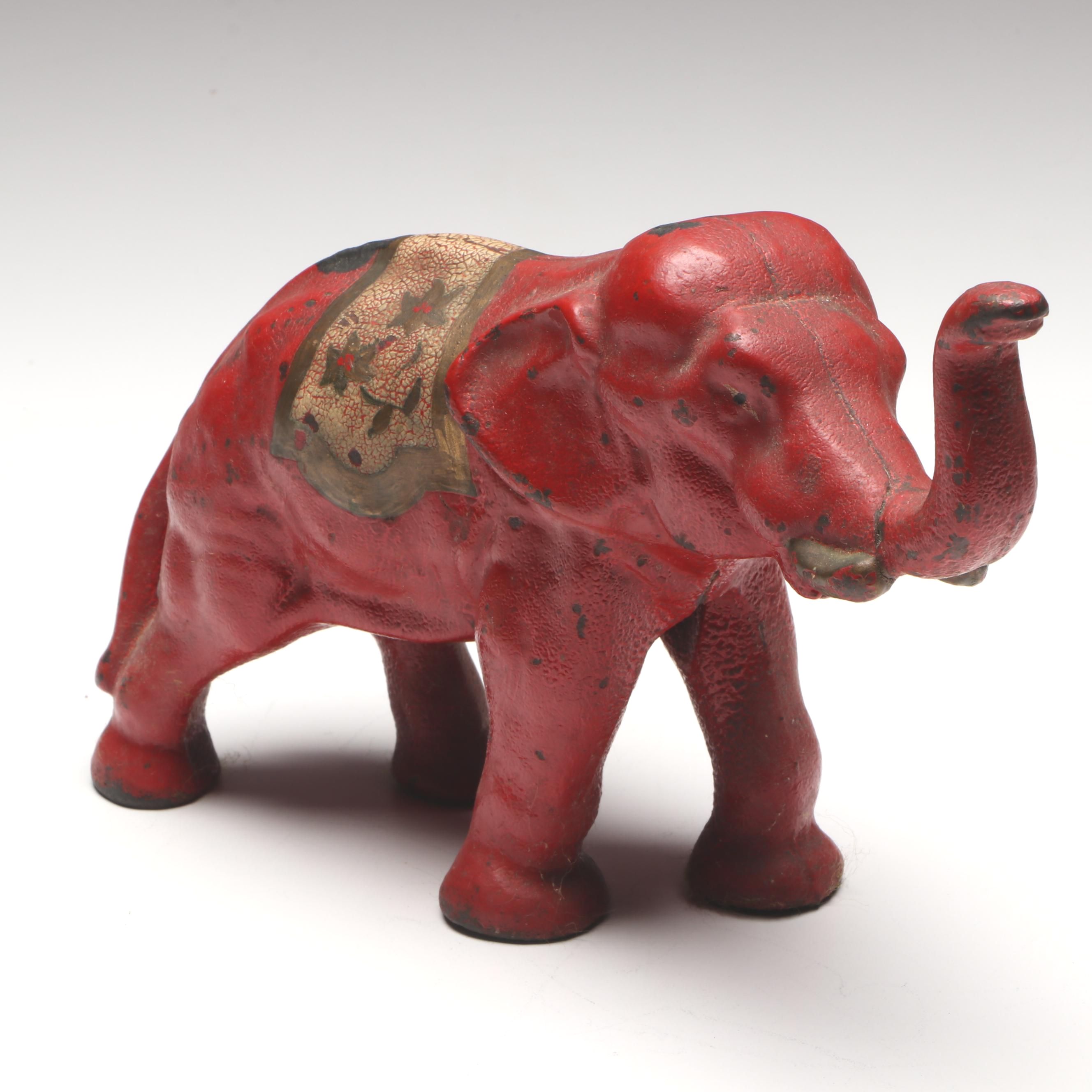 Cold-Painted Cast Iron Red Elephant Doorstop