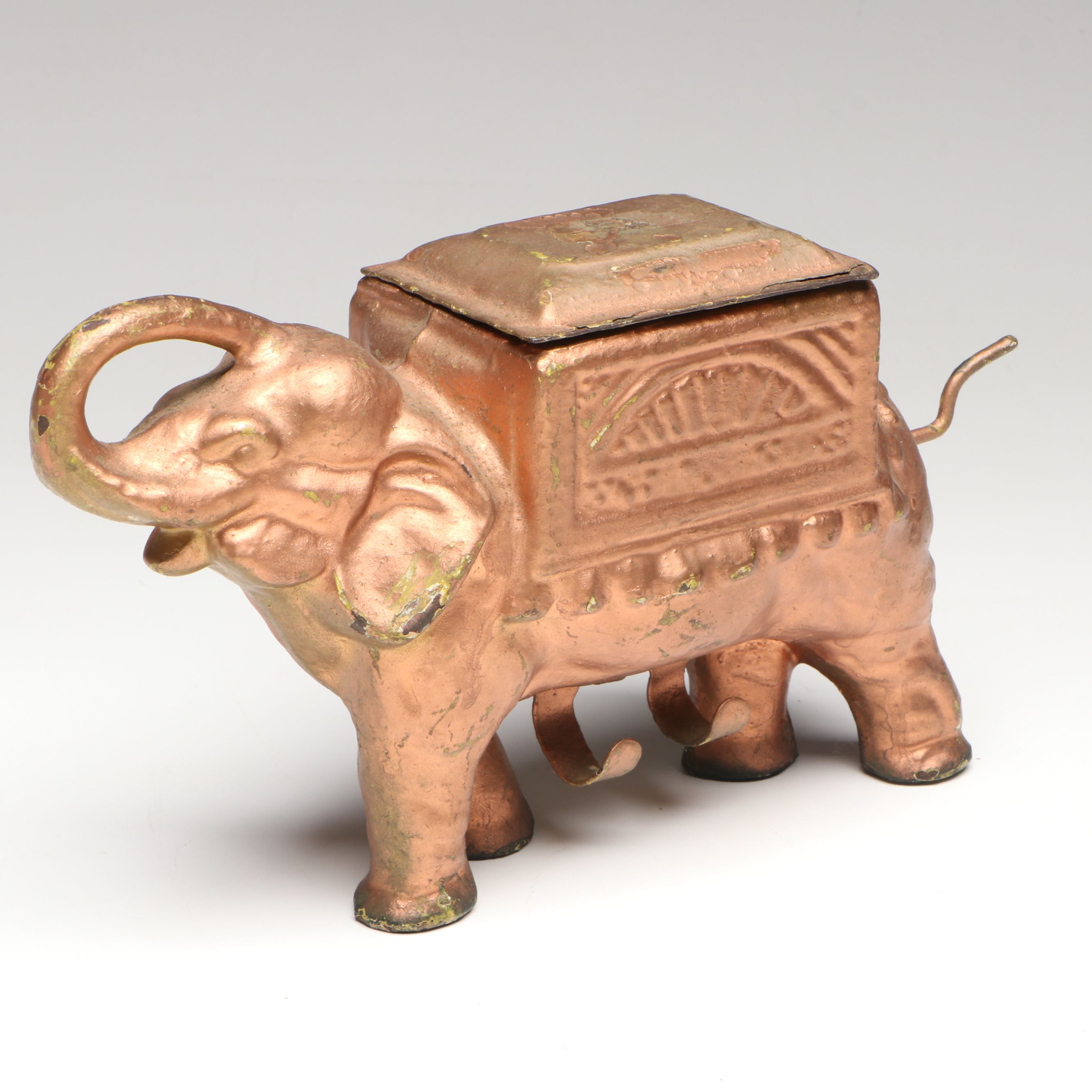 Cast Iron Elephant Cigarette Dispenser with Cold-Painted Table Lighter and Dish