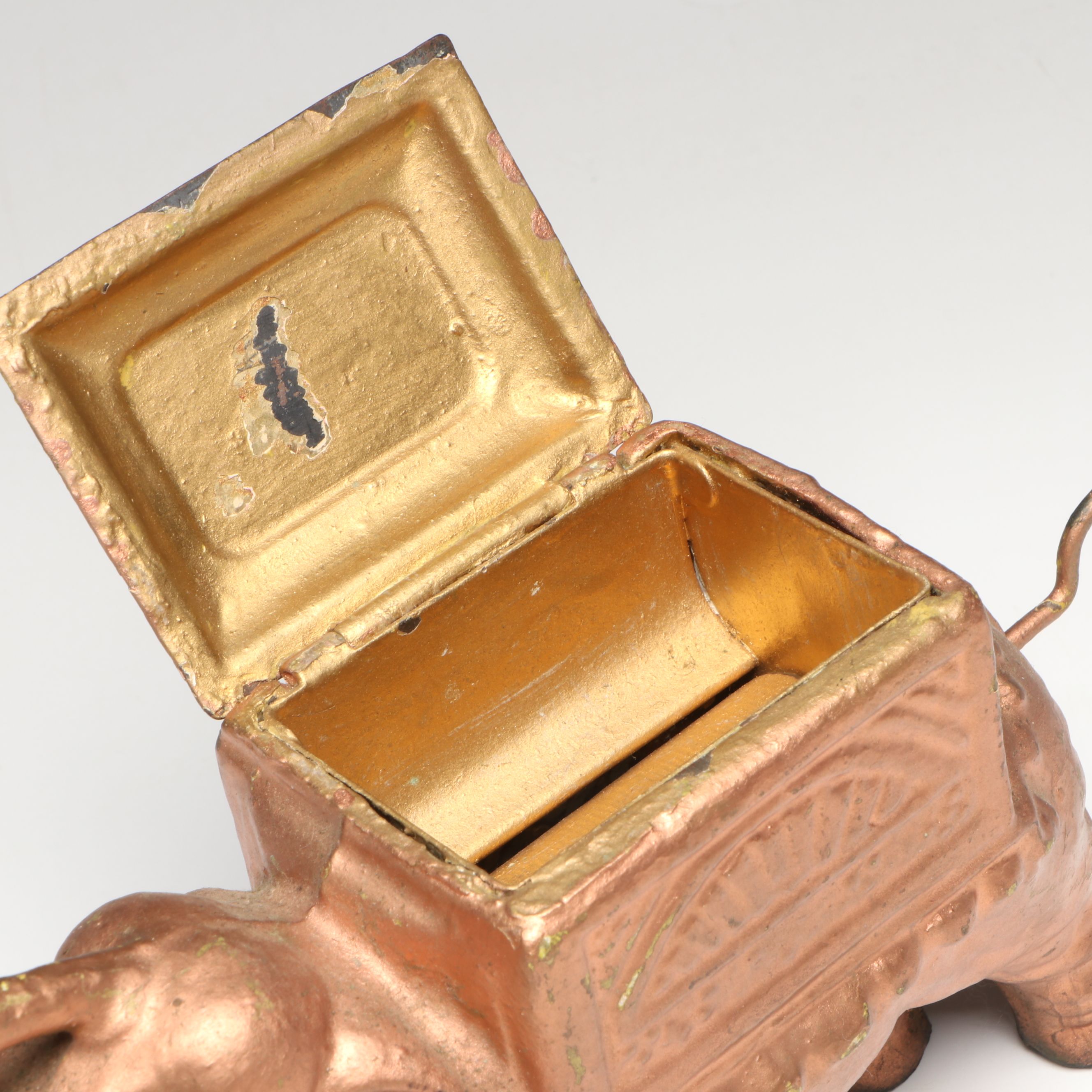 Cast Iron Elephant Cigarette Dispenser with Cold-Painted Table Lighter and Dish