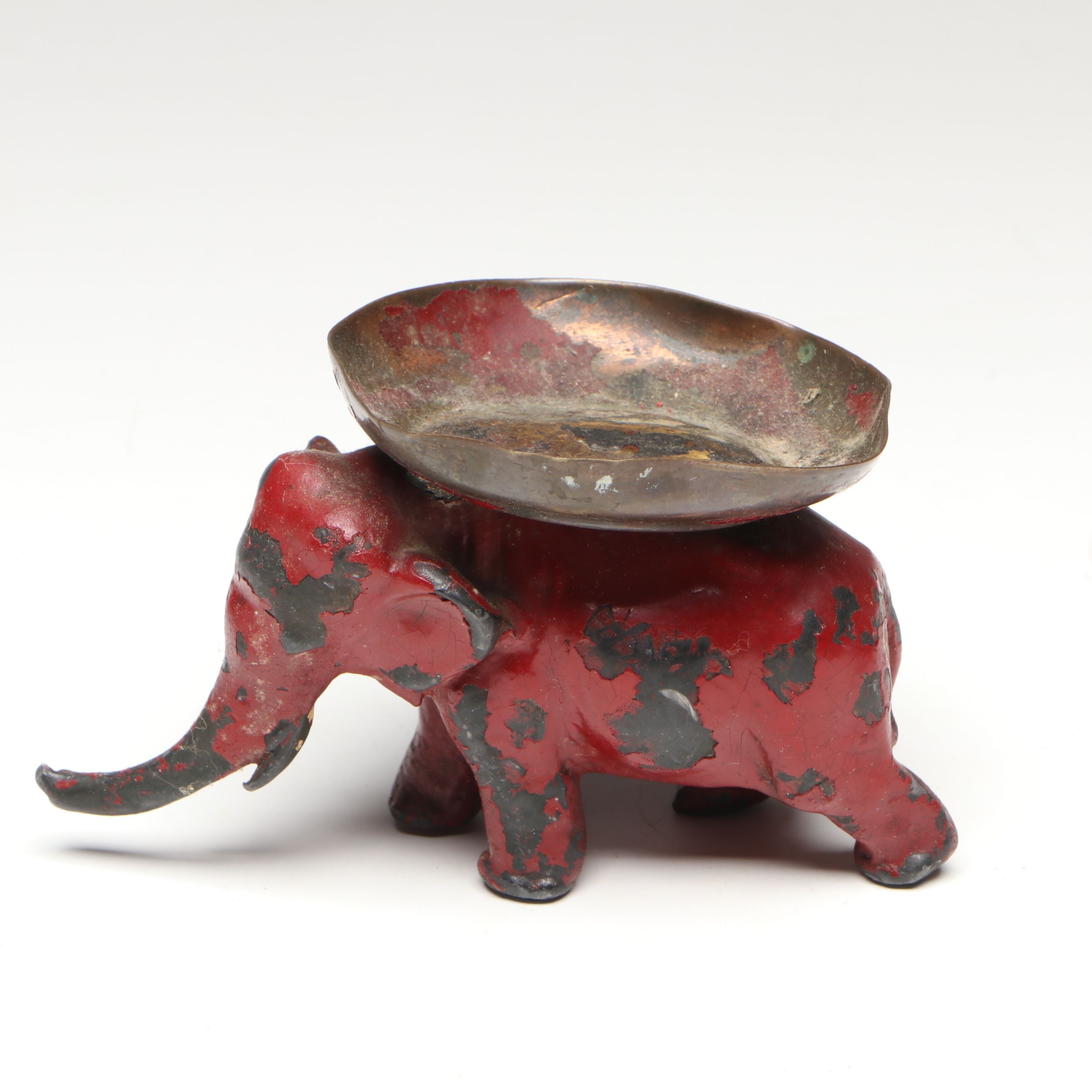 Cast Iron Elephant Cigarette Dispenser with Cold-Painted Table Lighter and Dish