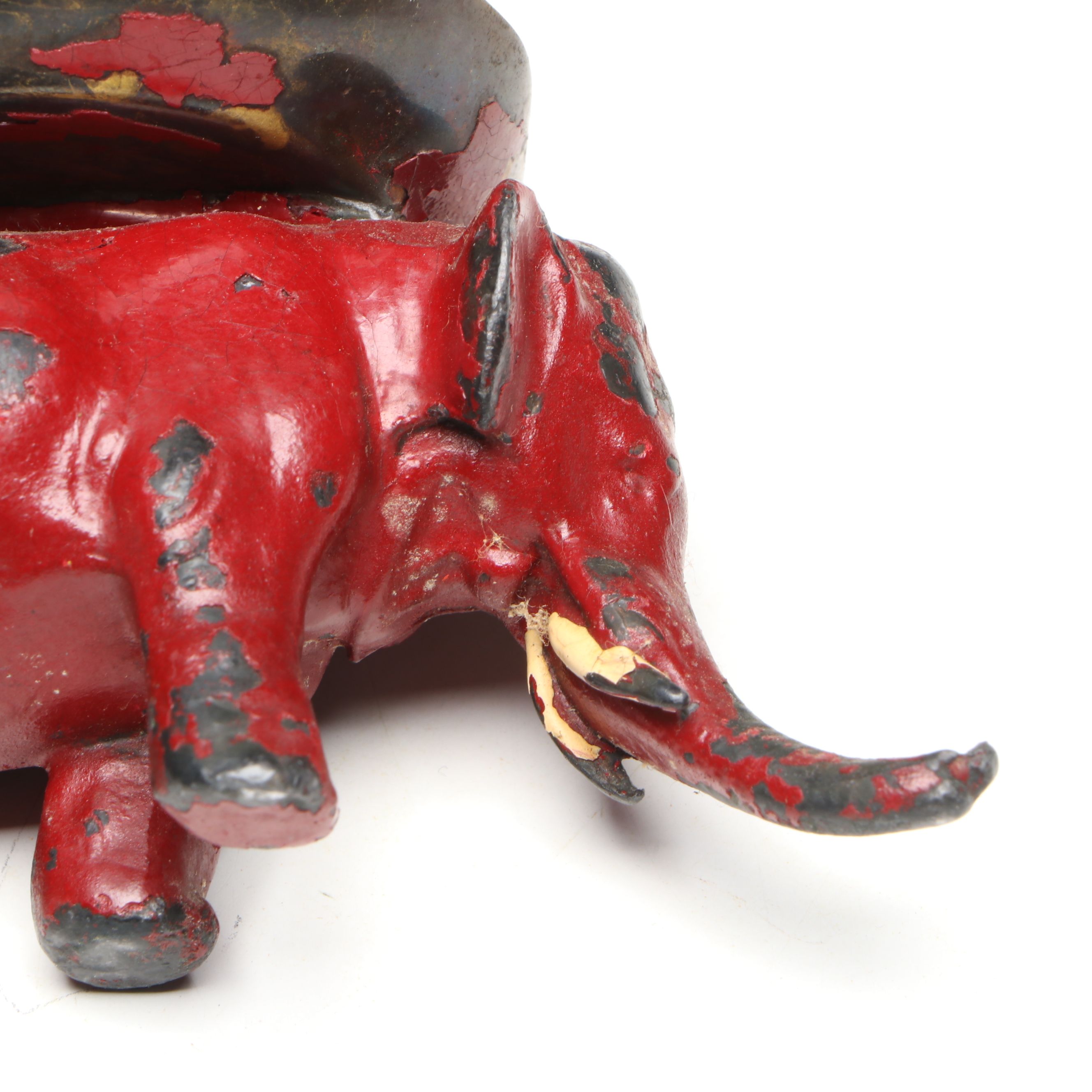 Cast Iron Elephant Cigarette Dispenser with Cold-Painted Table Lighter and Dish