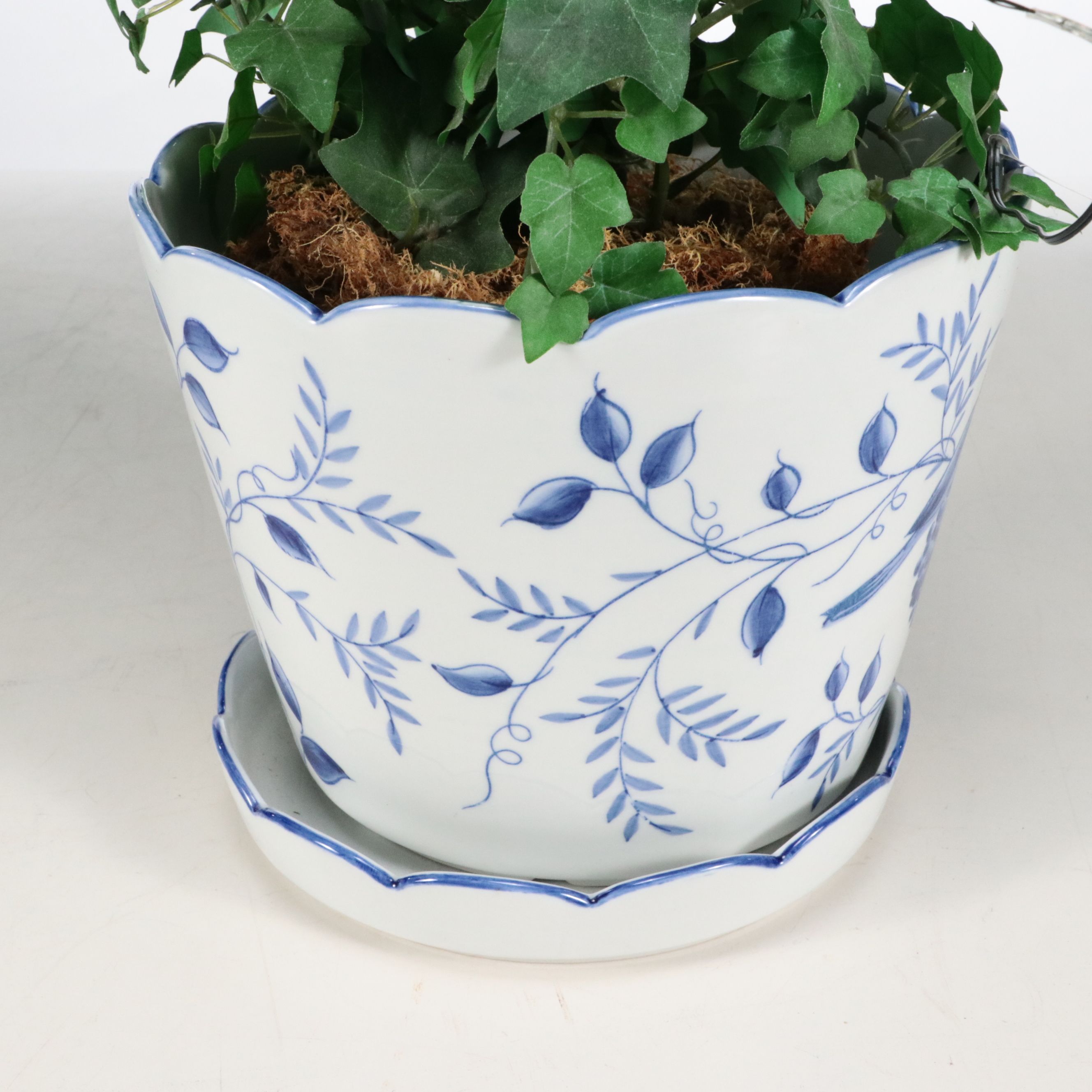 Pair of Artificial Ivy Topiaries in Andrea by Sadek Porcelain Planters