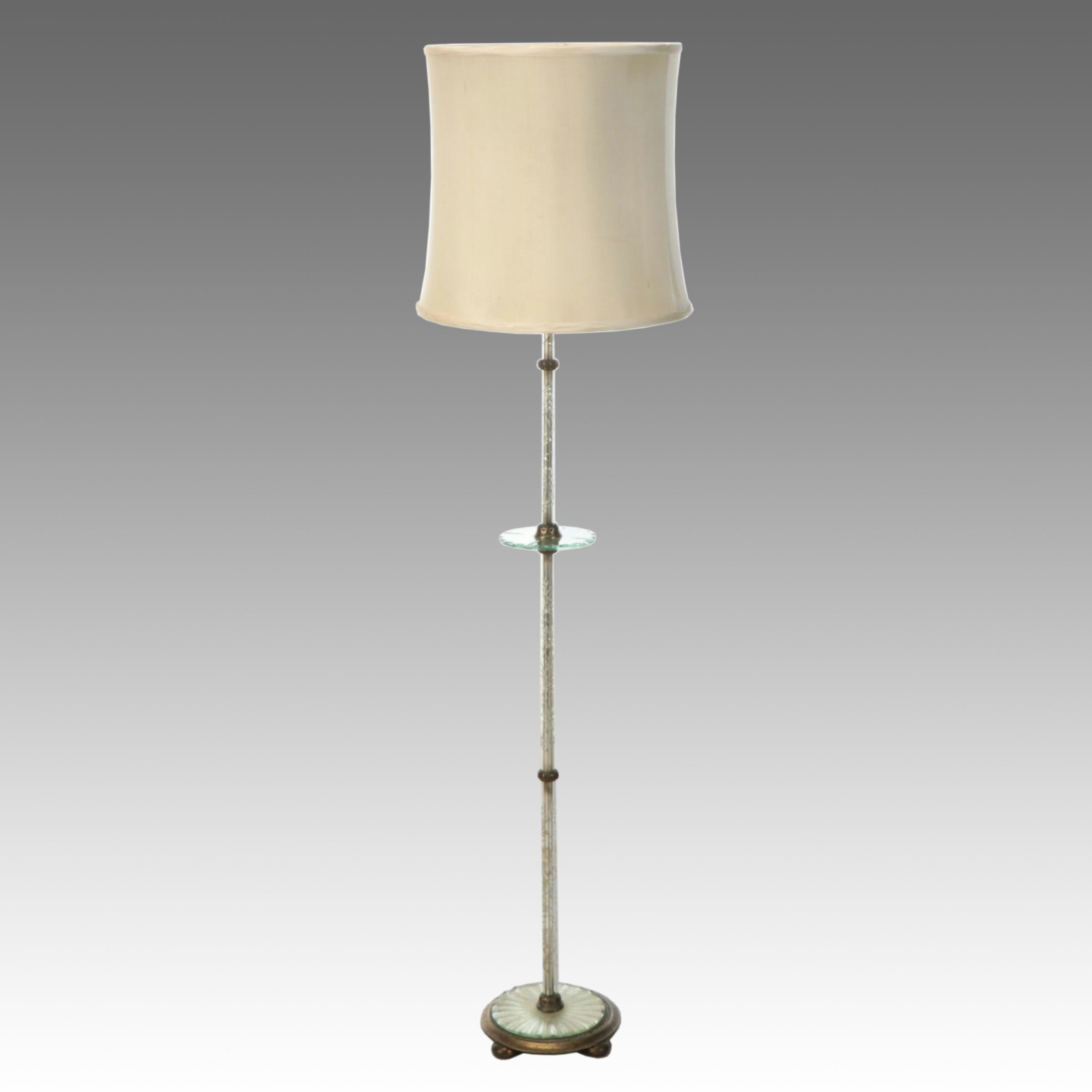 Venetian Style Etched Glass Column Floor Lamp with Drum Shade
