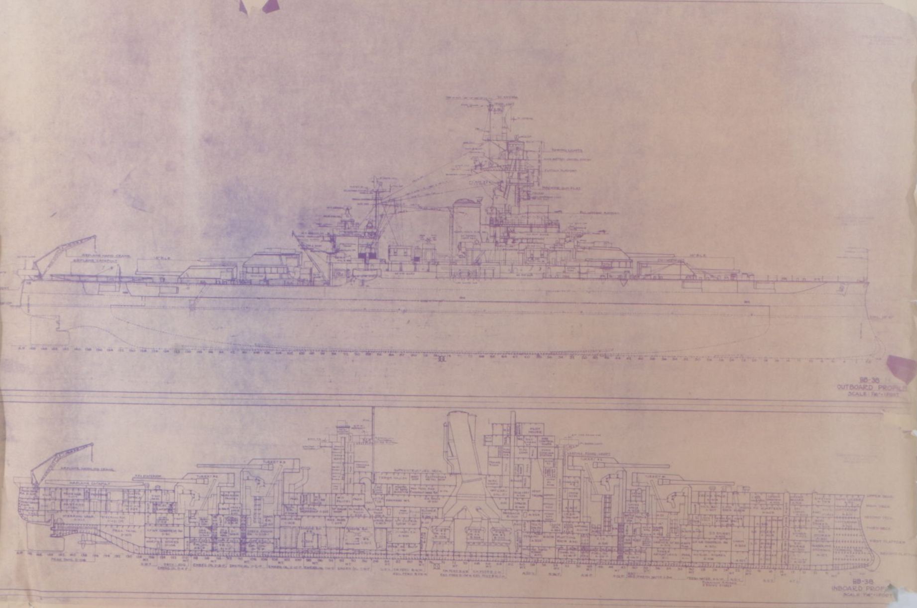 The Floating Drydock BB-38 Ship's Blueprint of Inboard & Outboard Profiles