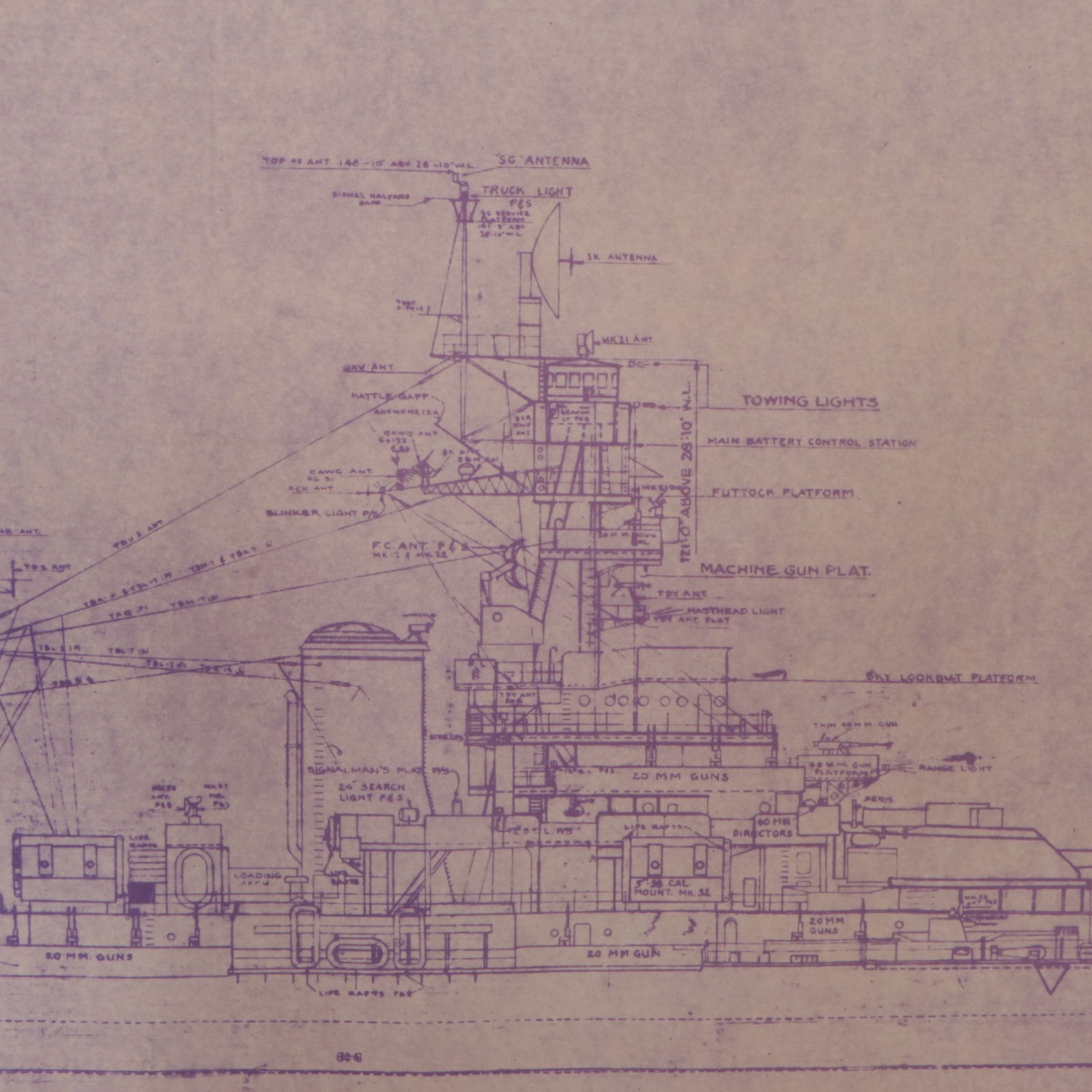 The Floating Drydock BB-38 Ship's Blueprint of Inboard & Outboard Profiles