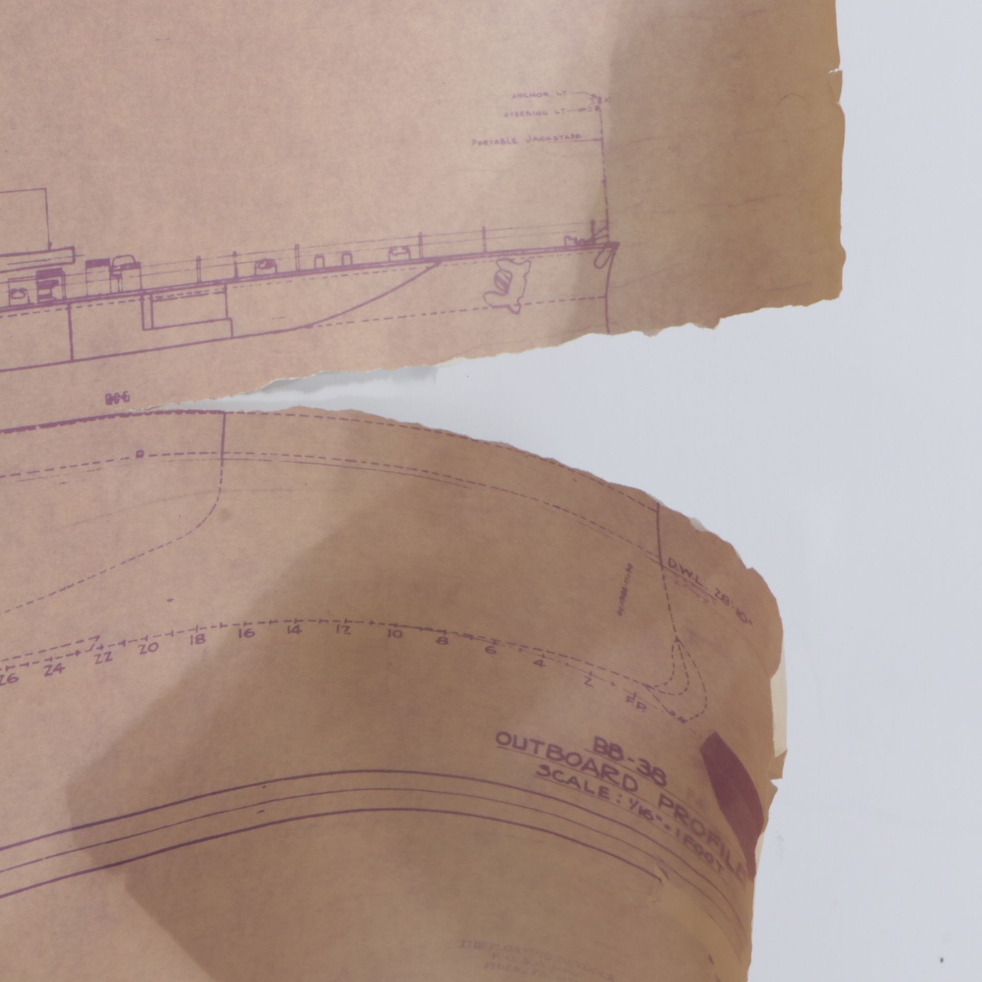 The Floating Drydock BB-38 Ship's Blueprint of Inboard & Outboard Profiles
