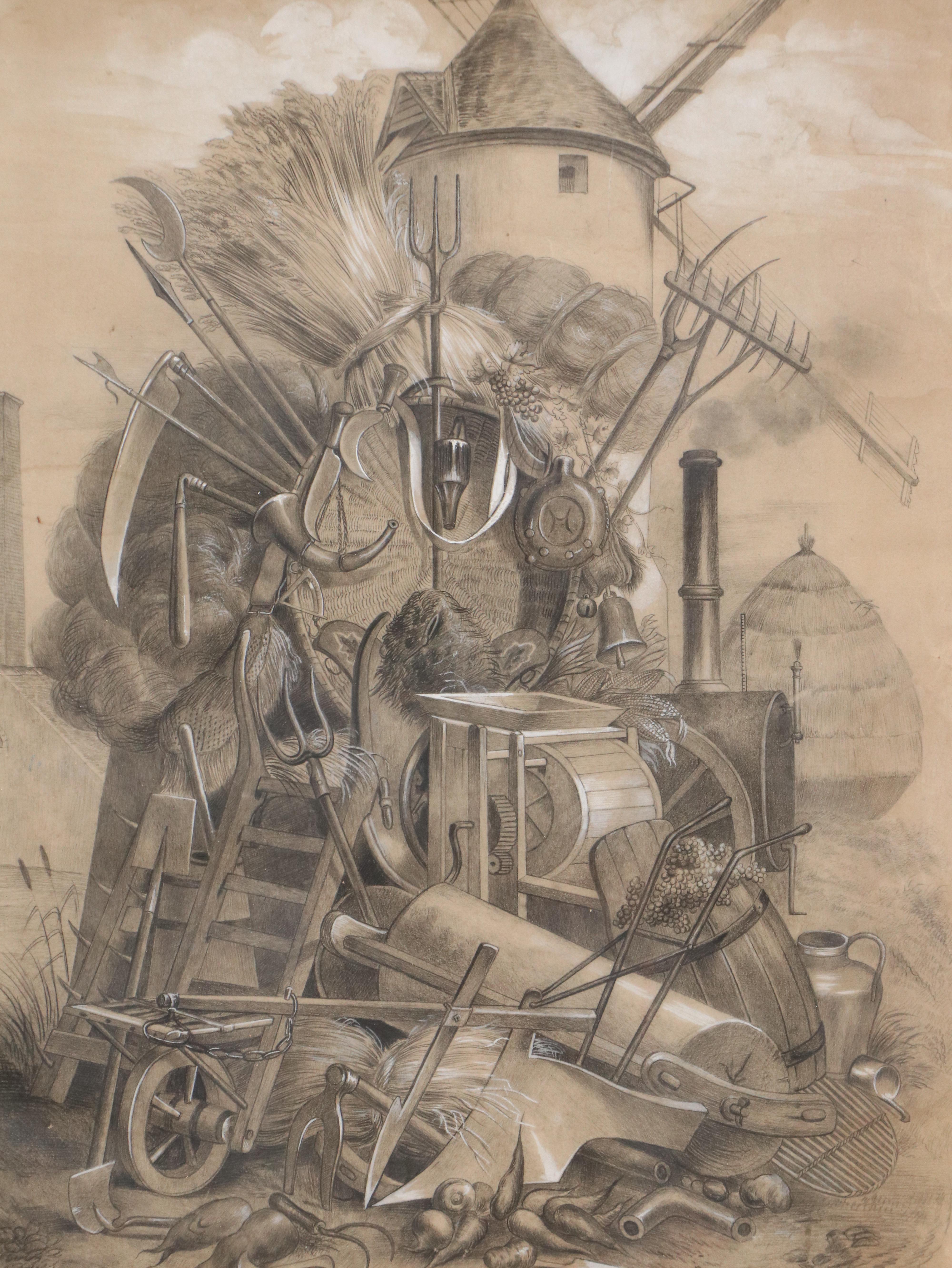 French School Drawing After Victor Vincent Adam "Trophées Agriculture"