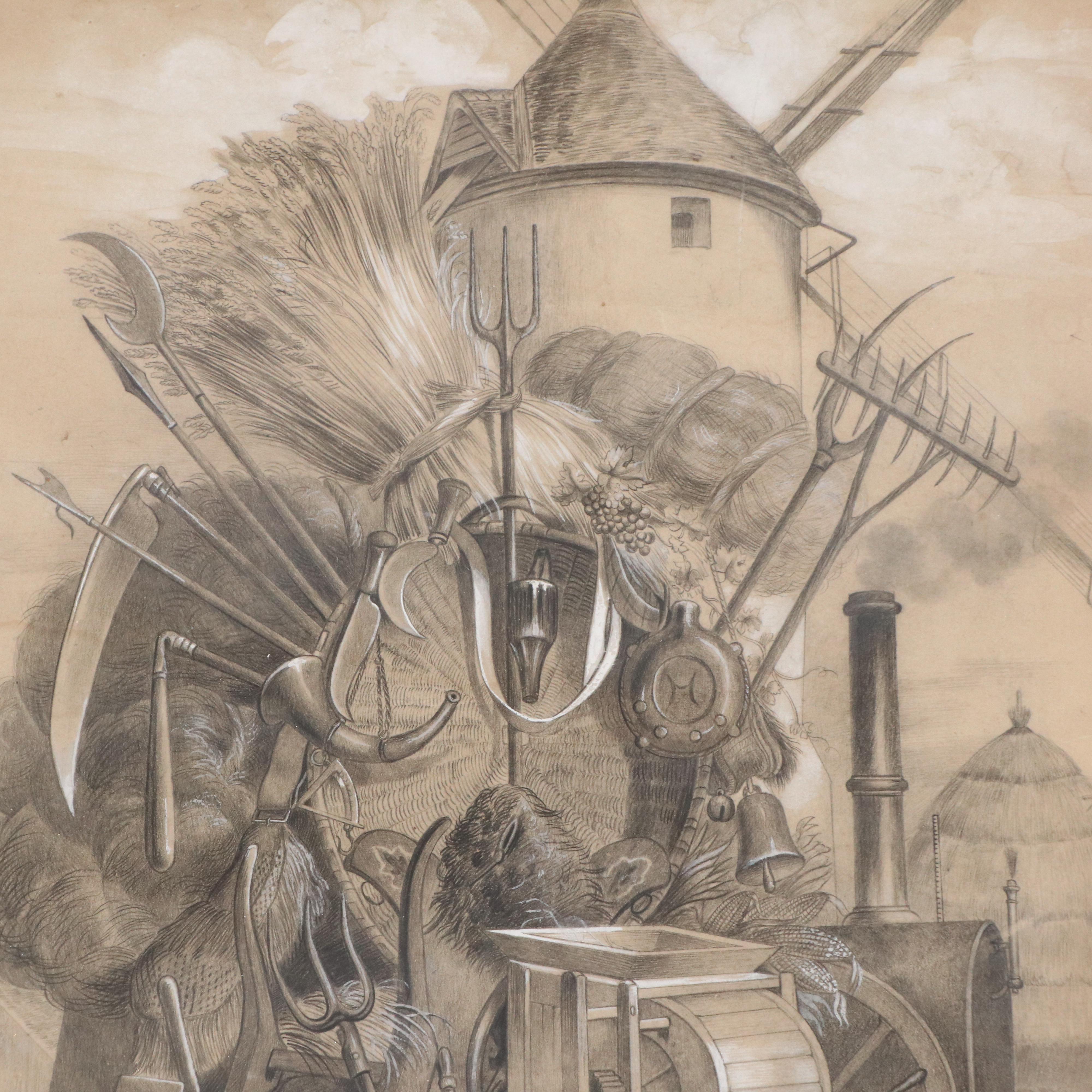 French School Drawing After Victor Vincent Adam "Trophées Agriculture"