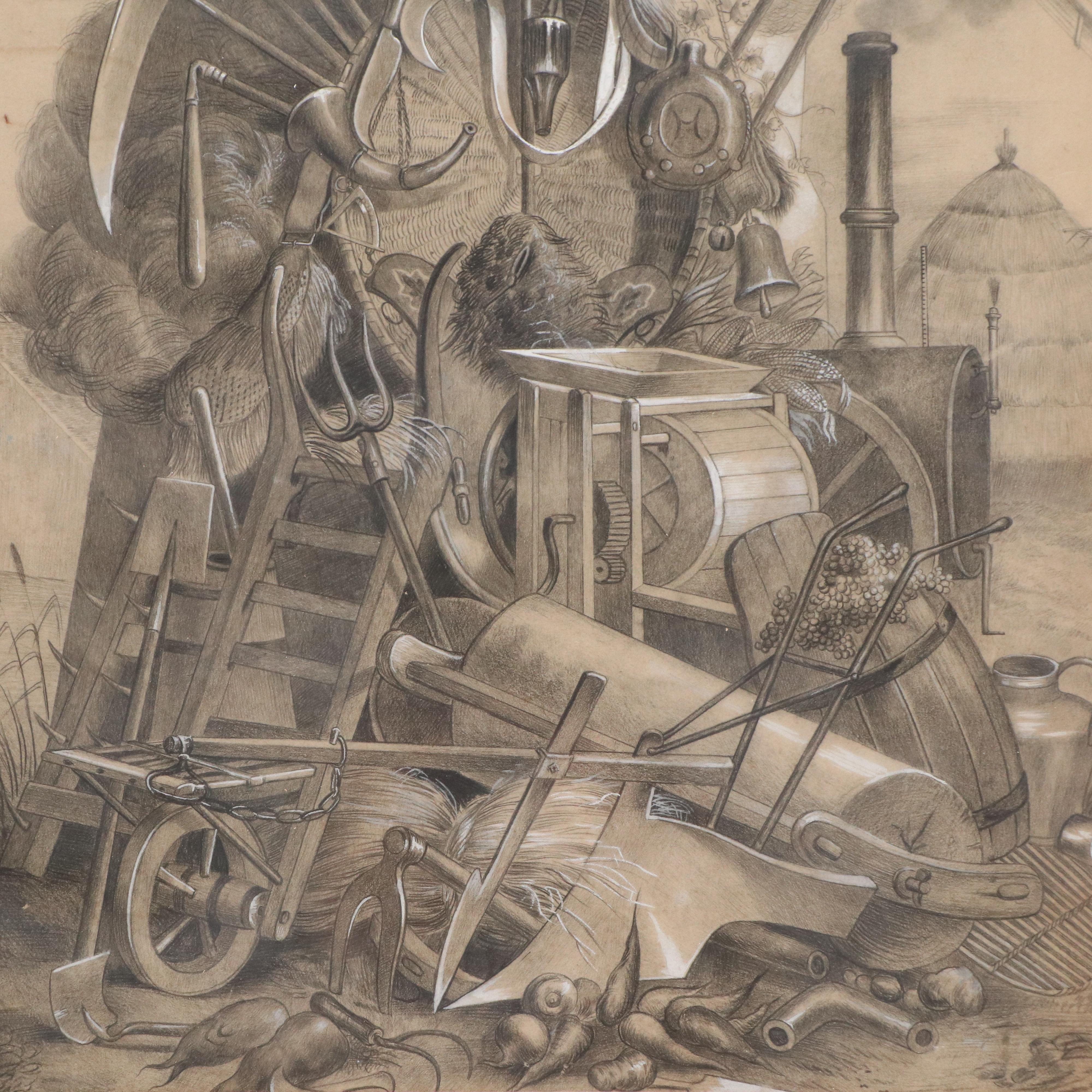 French School Drawing After Victor Vincent Adam "Trophées Agriculture"