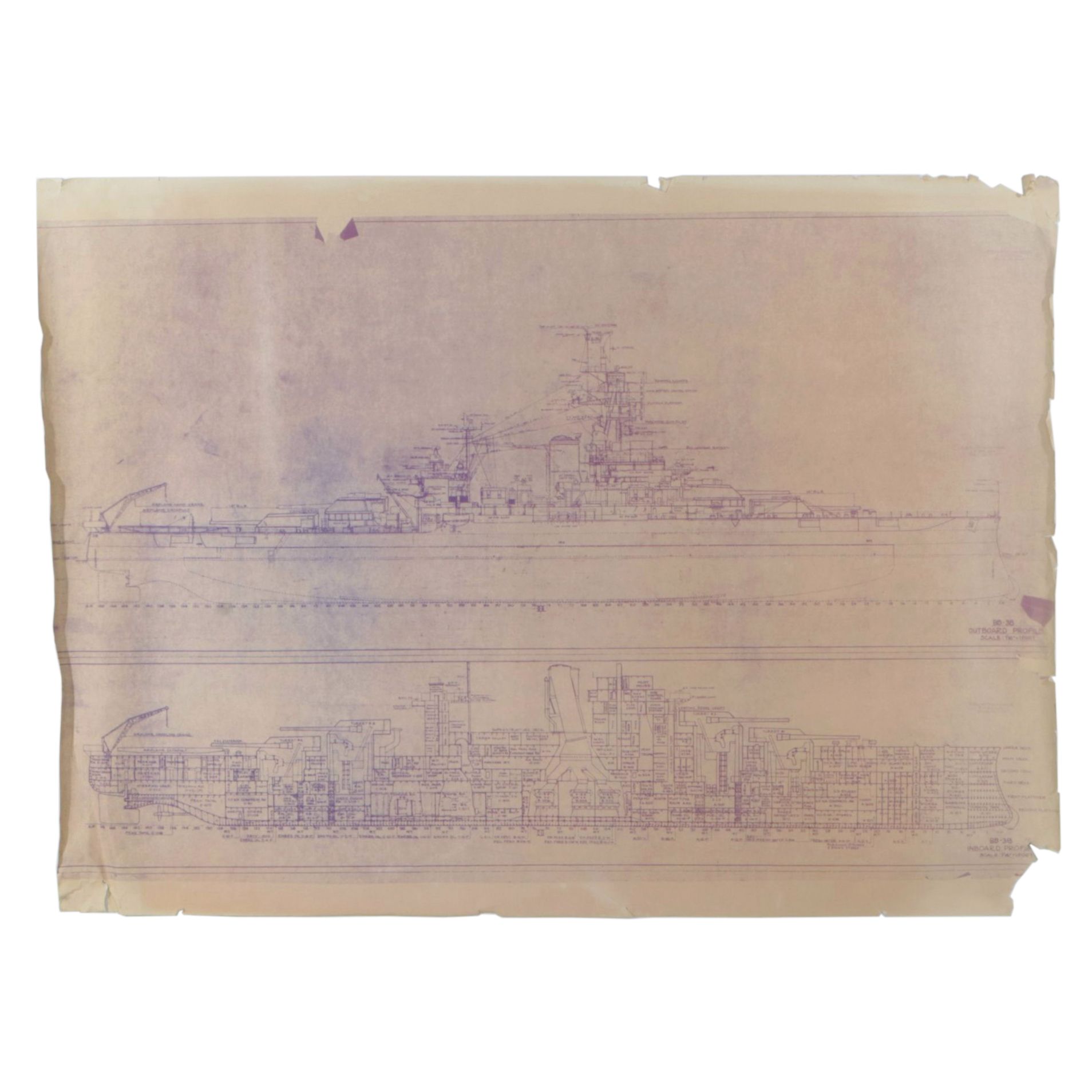 The Floating Drydock BB-38 Ship's Blueprint of Inboard & Outboard Profiles