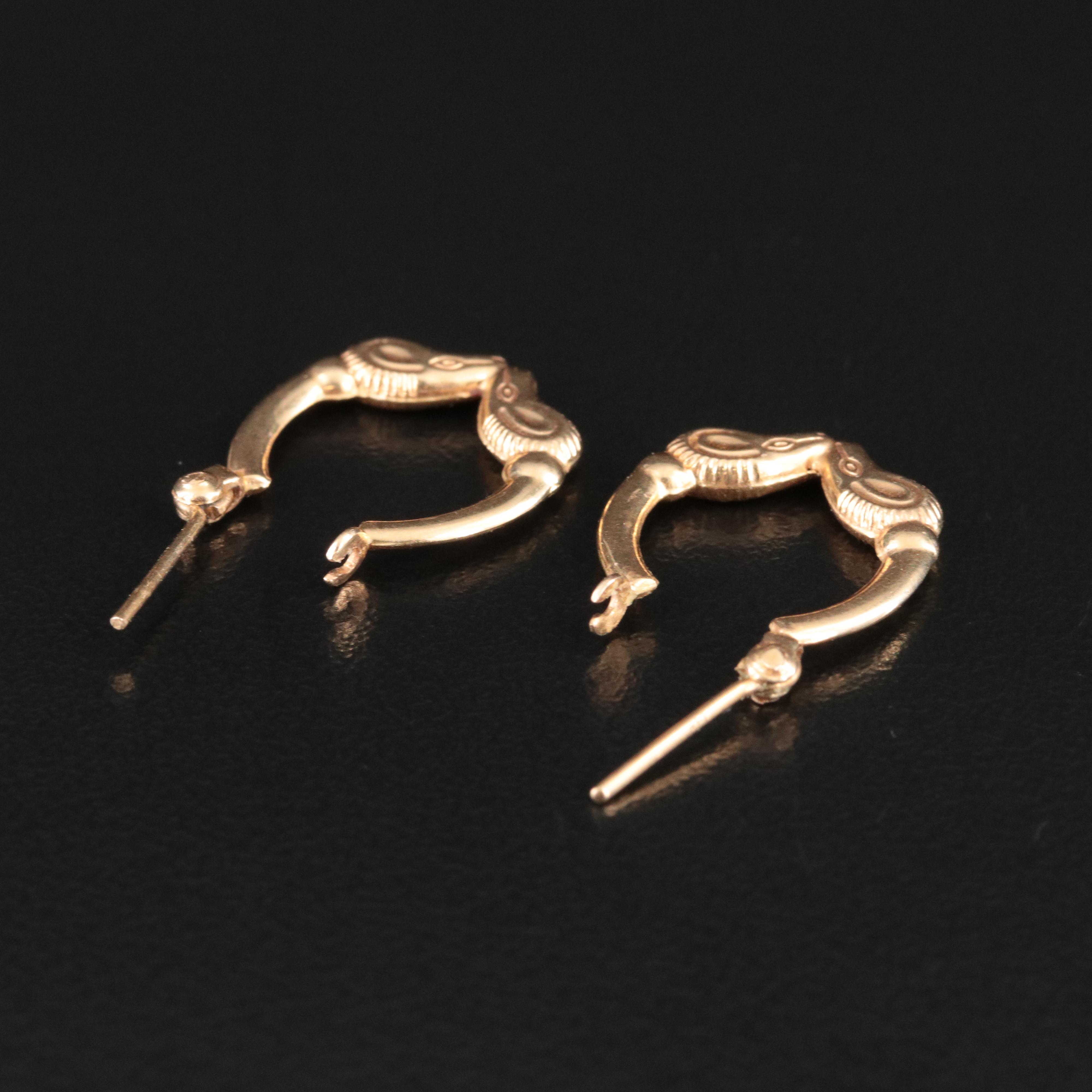 14K Rams Head Hoop Earrings