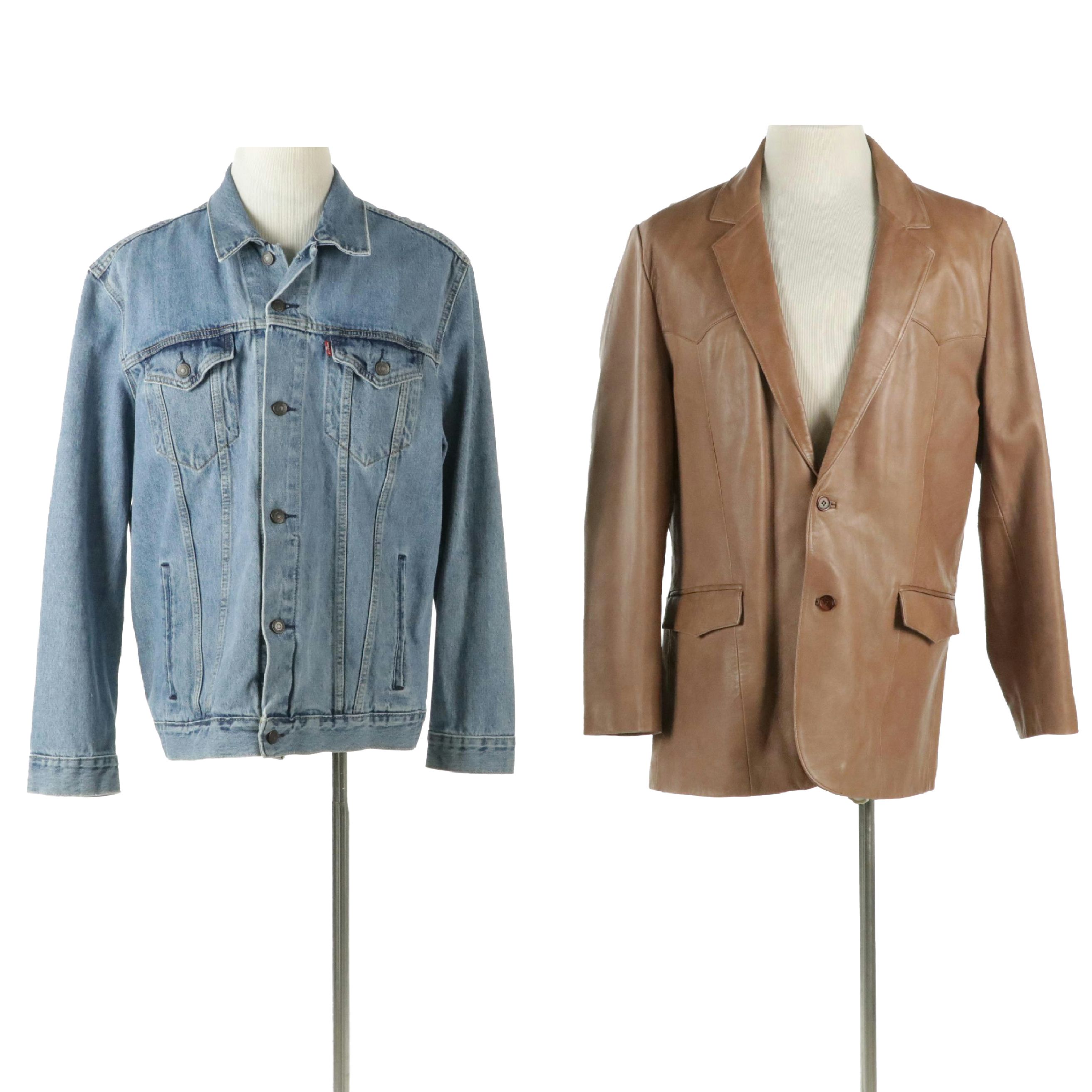 Men's Scully Leather Sport Coat and Levi Strauss & Co. Denim Button-Front Jacket