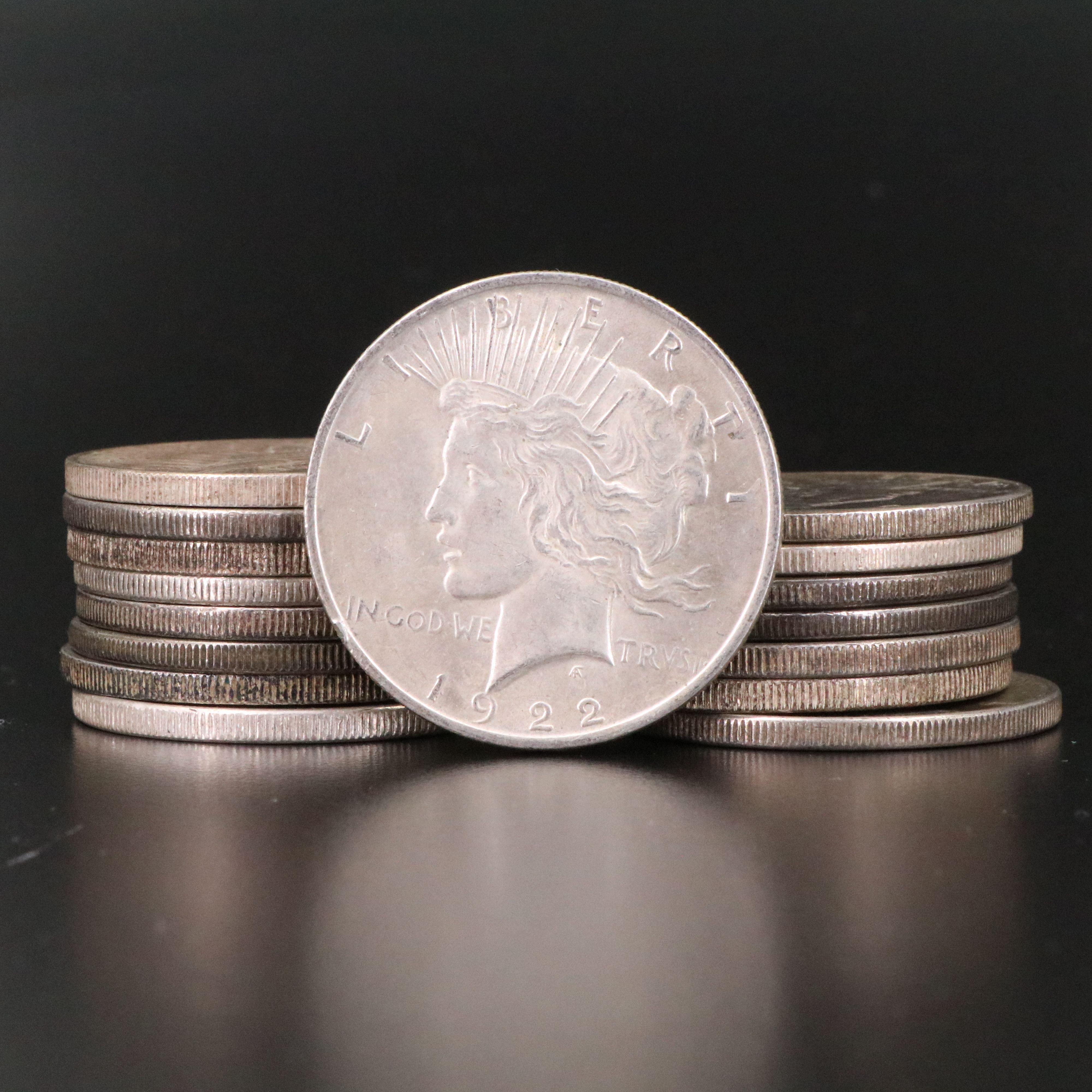Sixteen Peace Silver Dollars, 1922 to 1935