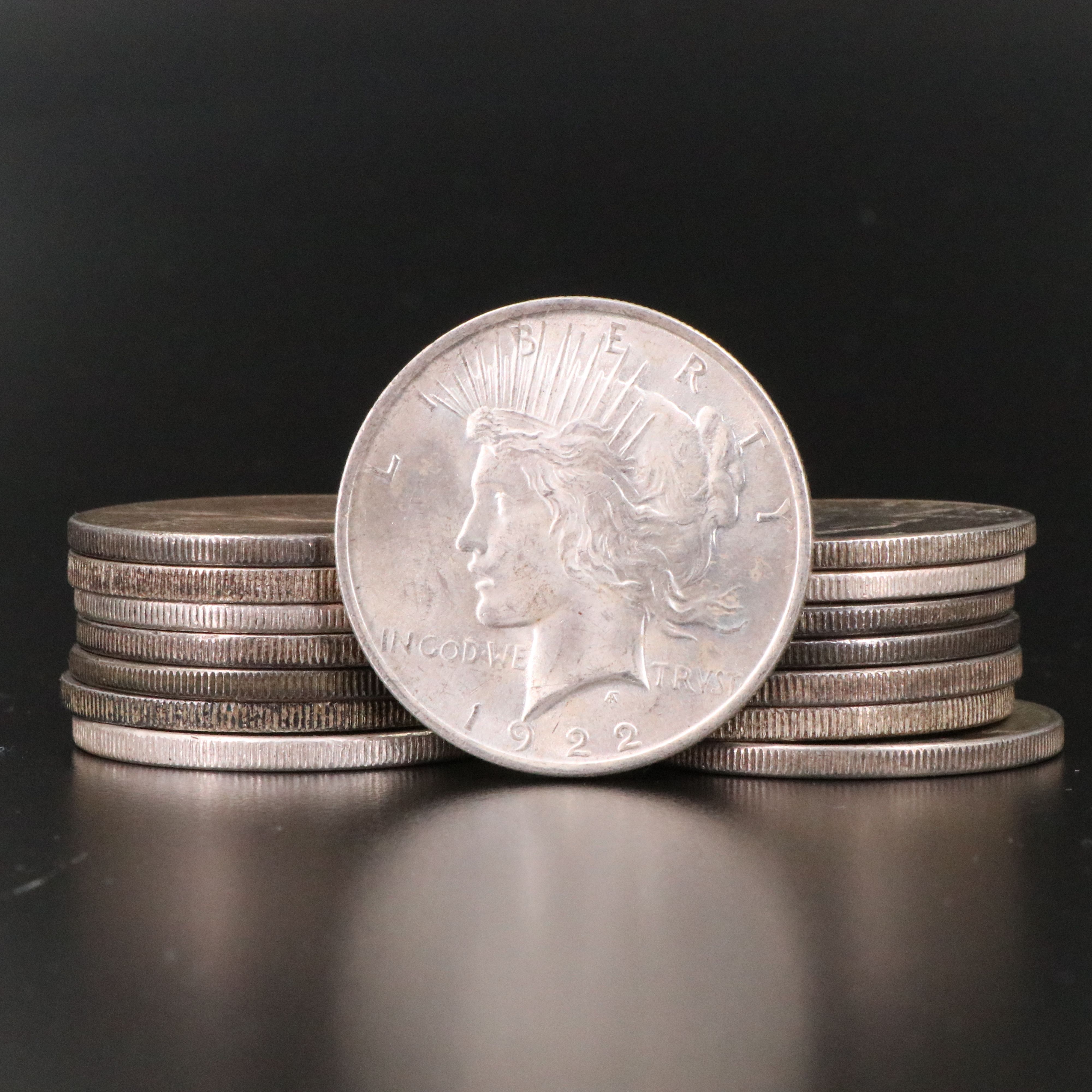 Sixteen Peace Silver Dollars, 1922 to 1935