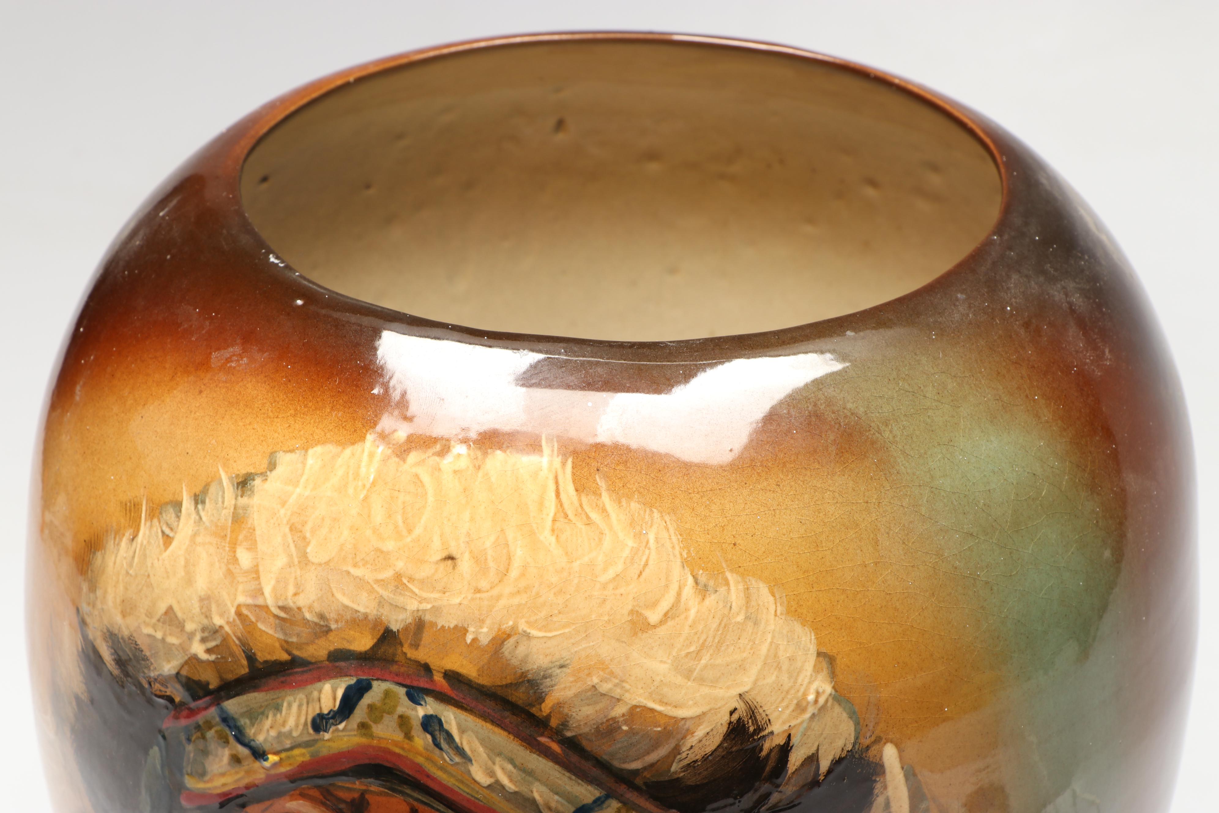 Rick Wisecarver Hand-Painted Art Pottery Portrait Vase