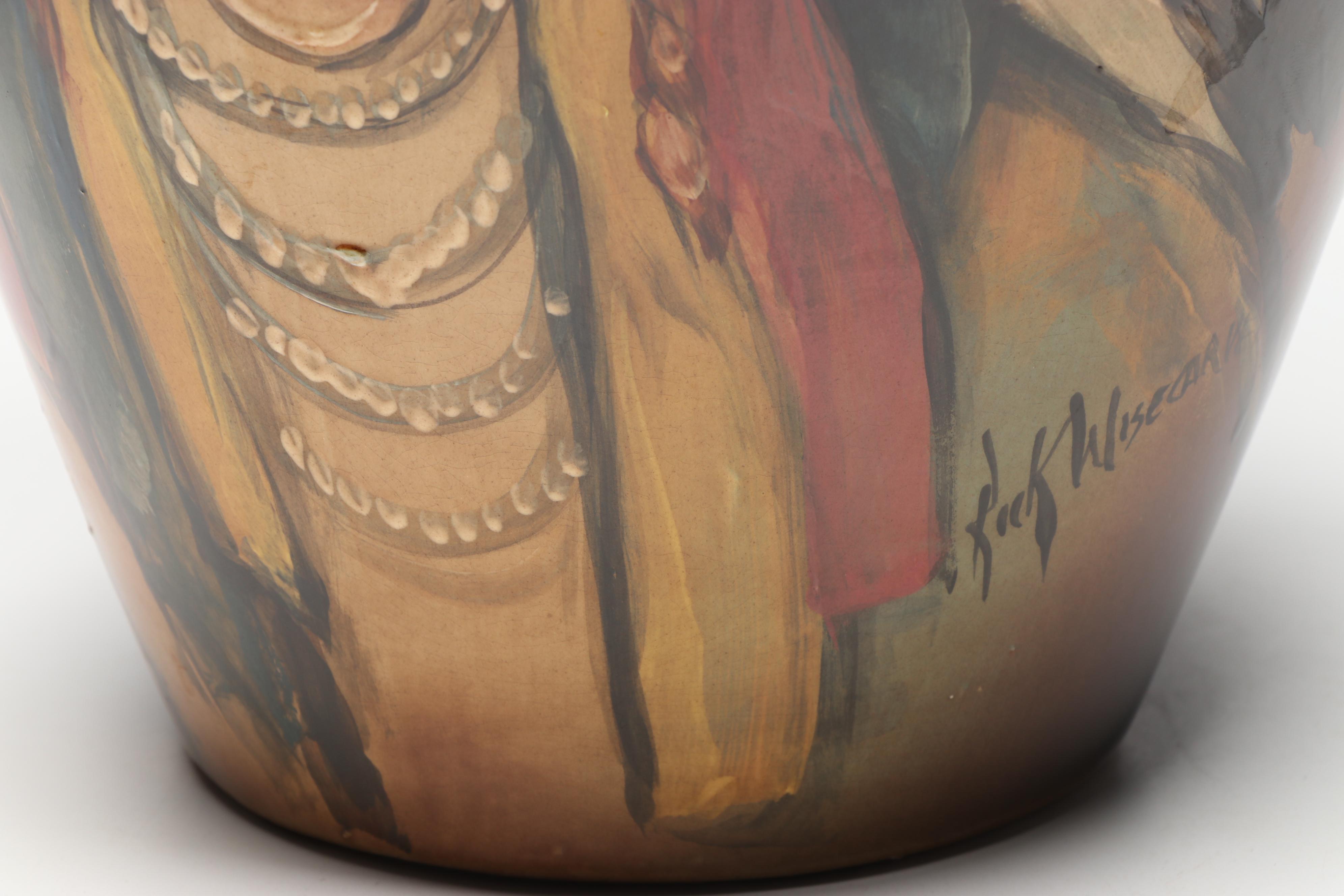 Rick Wisecarver Hand-Painted Art Pottery Portrait Vase
