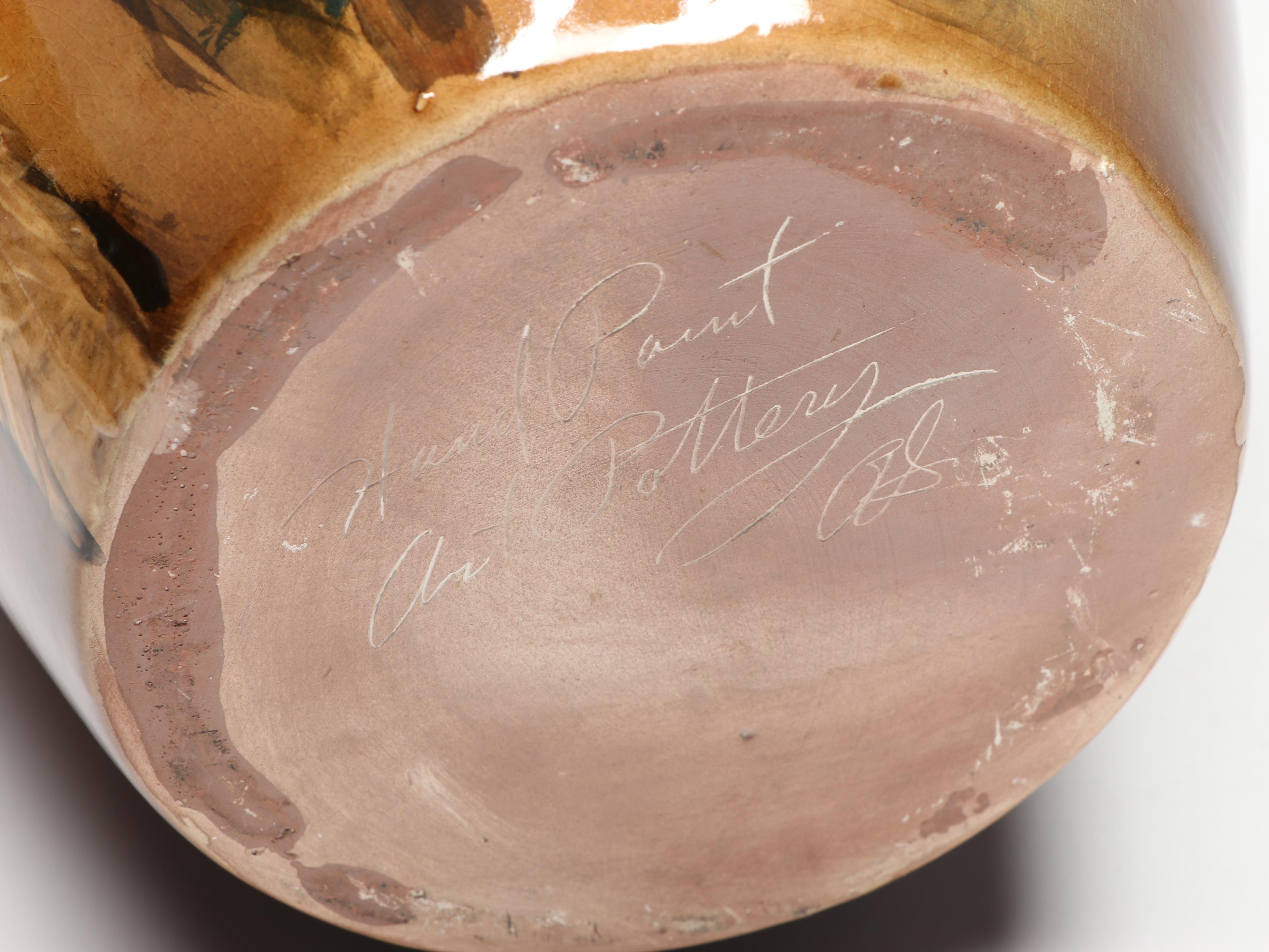 Rick Wisecarver Hand-Painted Art Pottery Portrait Vase