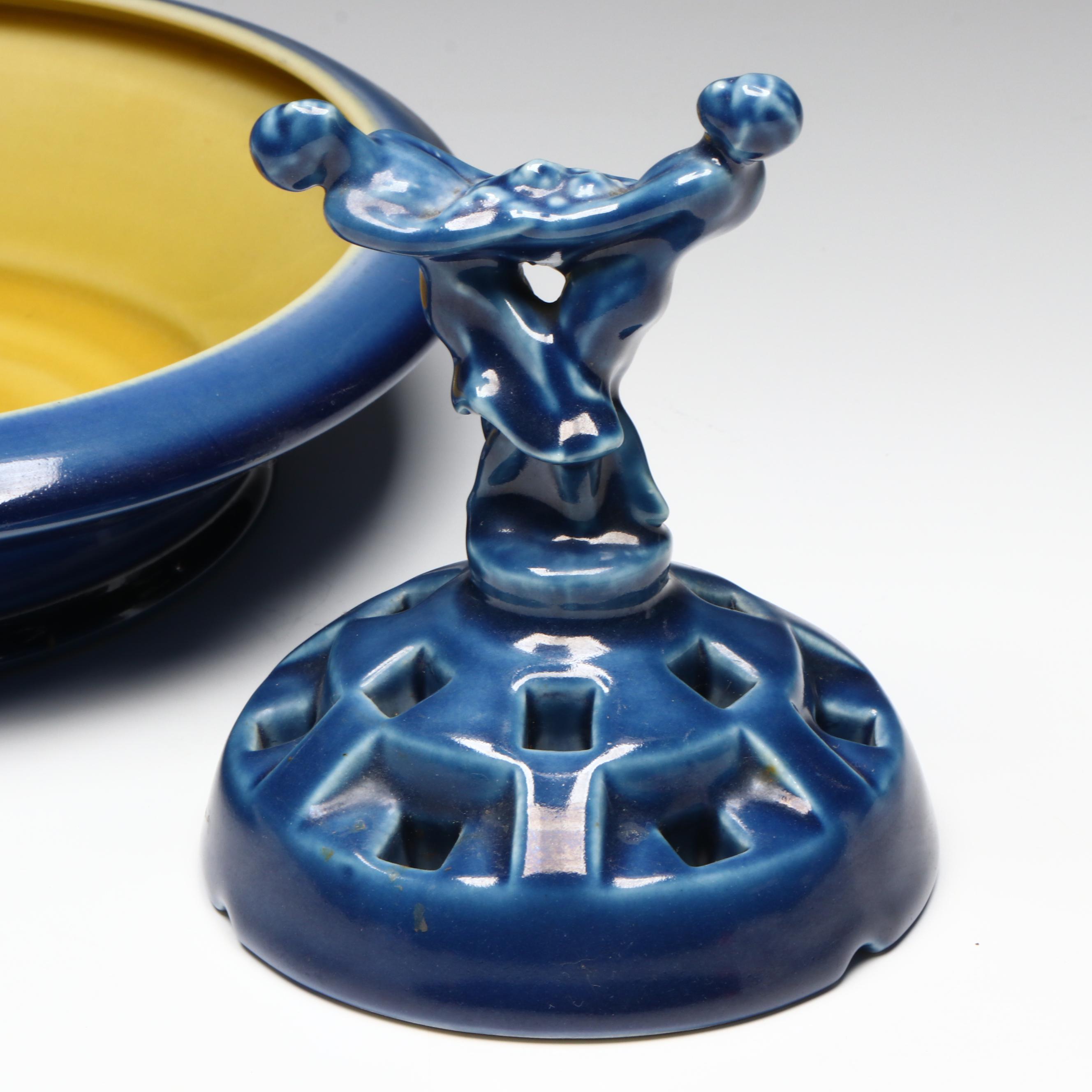 Rookwood Pottery Art Deco Couple Flower Frog and Low Bowl, 1921 & 1922