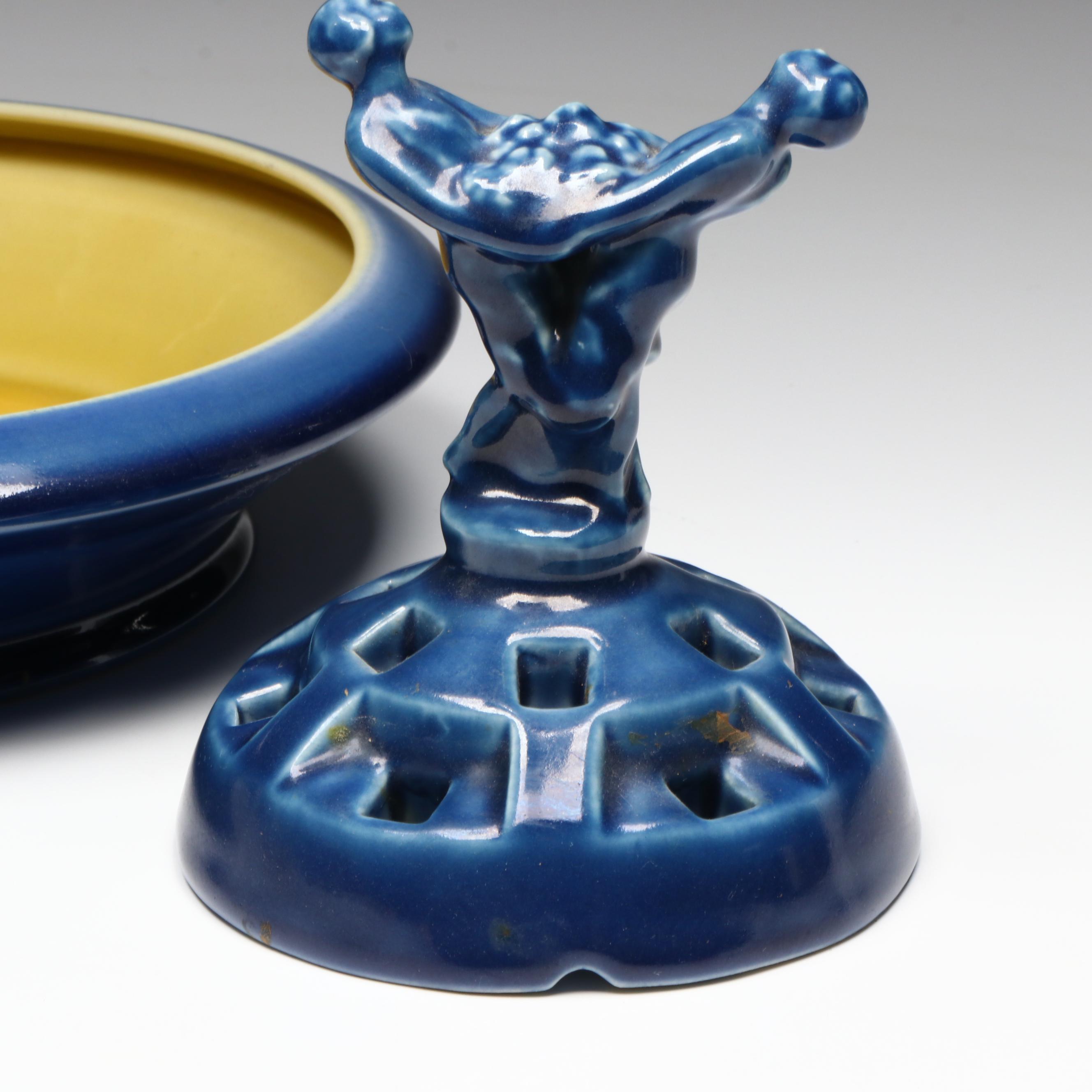 Rookwood Pottery Art Deco Couple Flower Frog and Low Bowl, 1921 & 1922