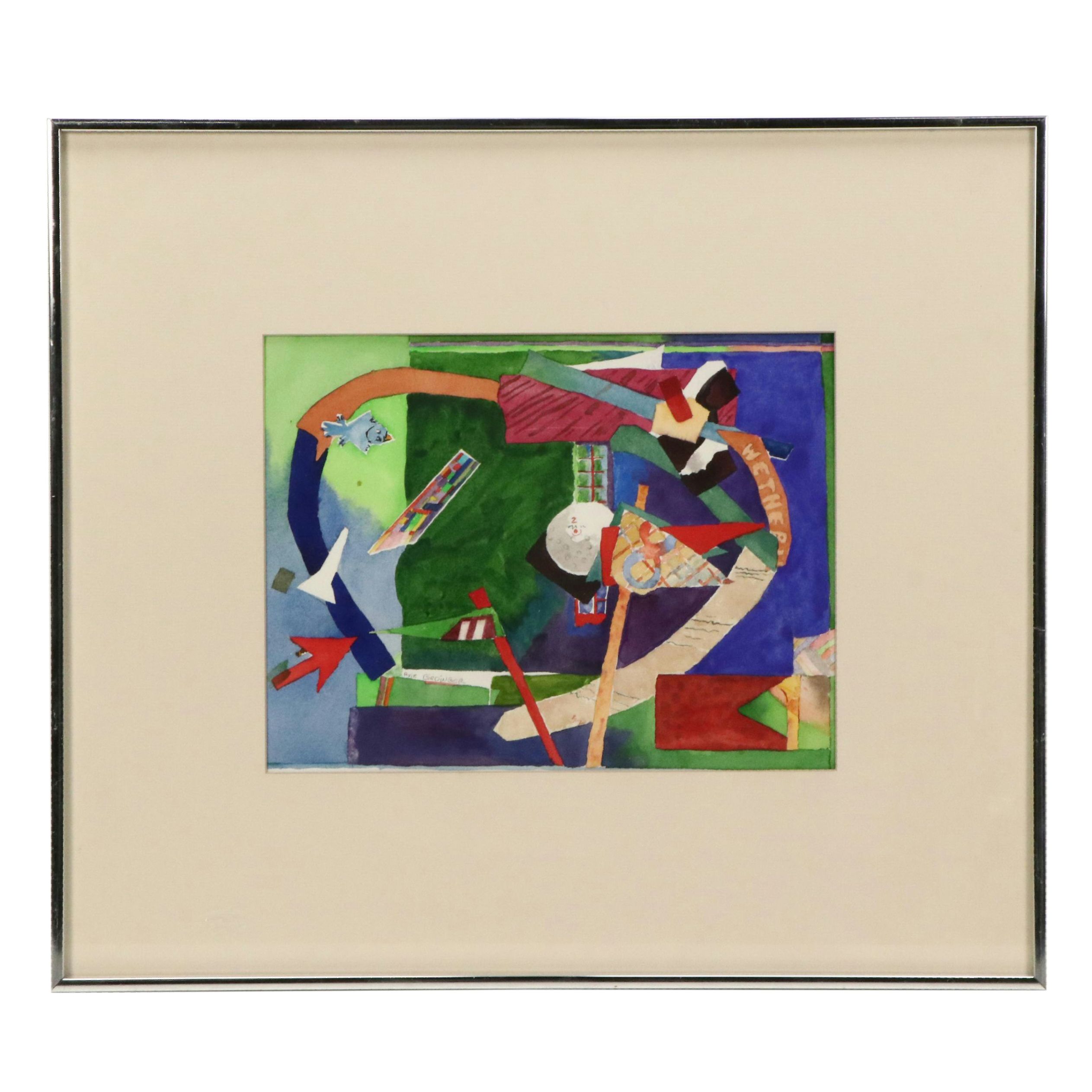 Avie Biedinger Abstract Watercolor Composition, Late 20th Century