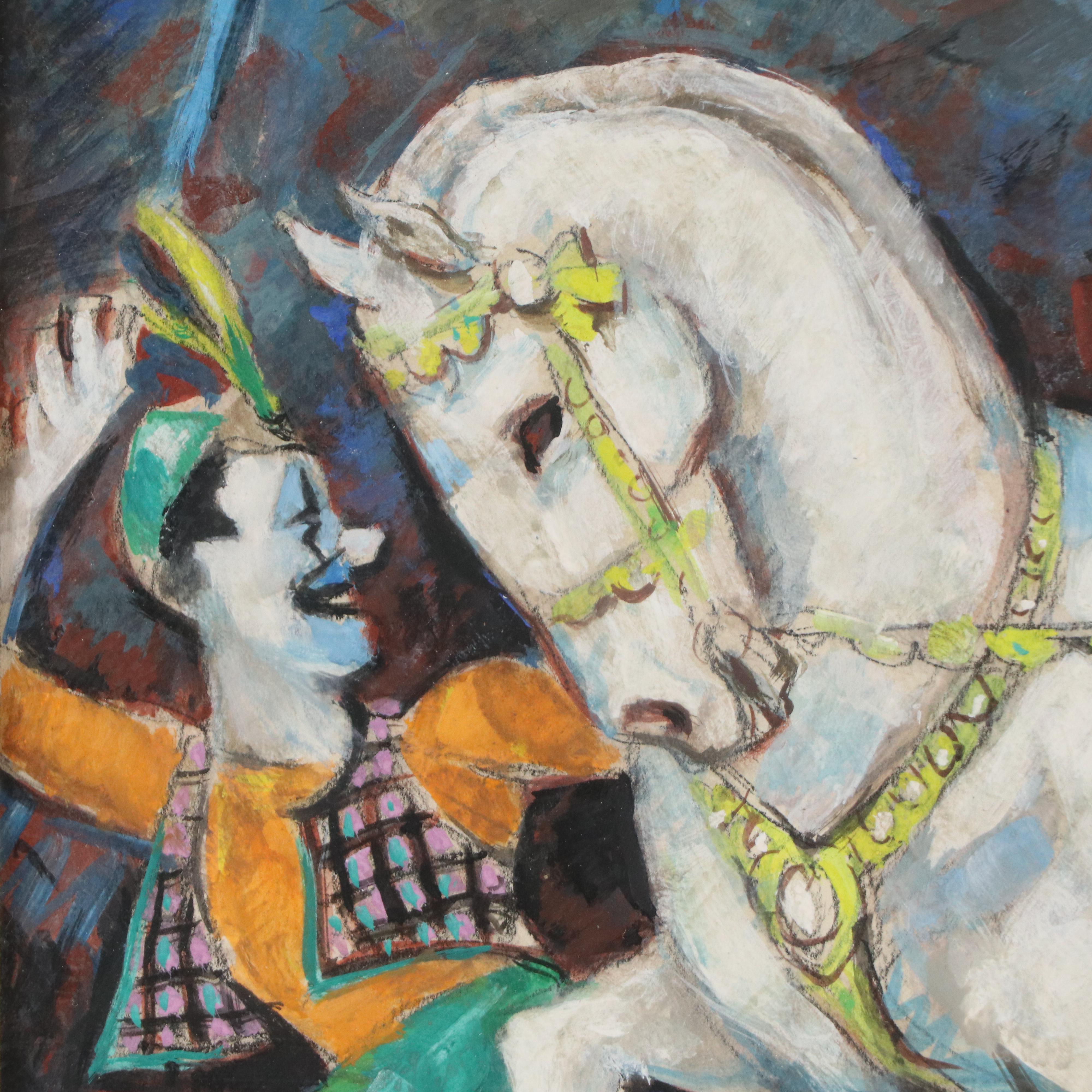 Glen Tracy Gouache Painting of Circus Scene with Horse, 1950