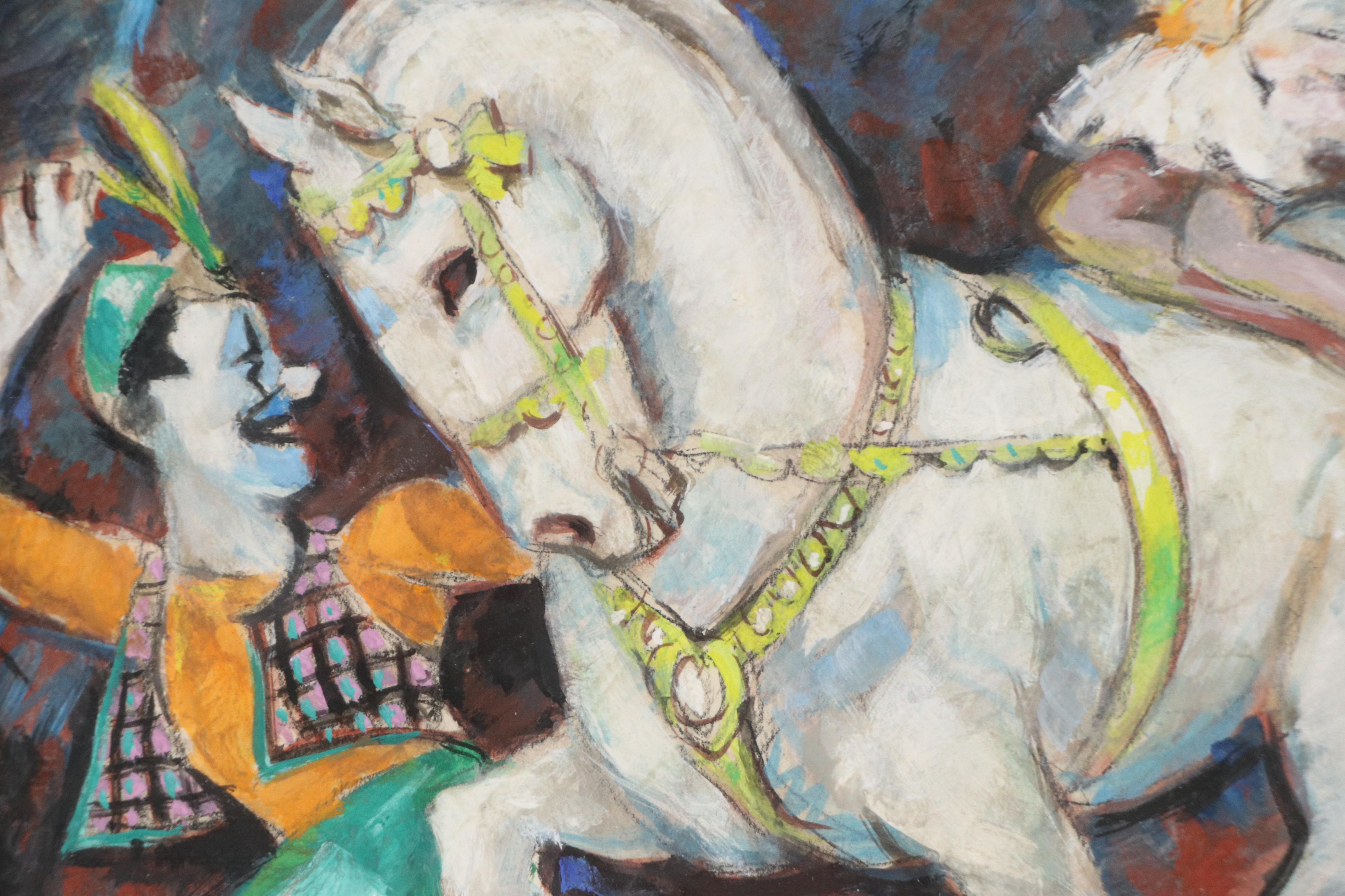 Glen Tracy Gouache Painting of Circus Scene with Horse, 1950