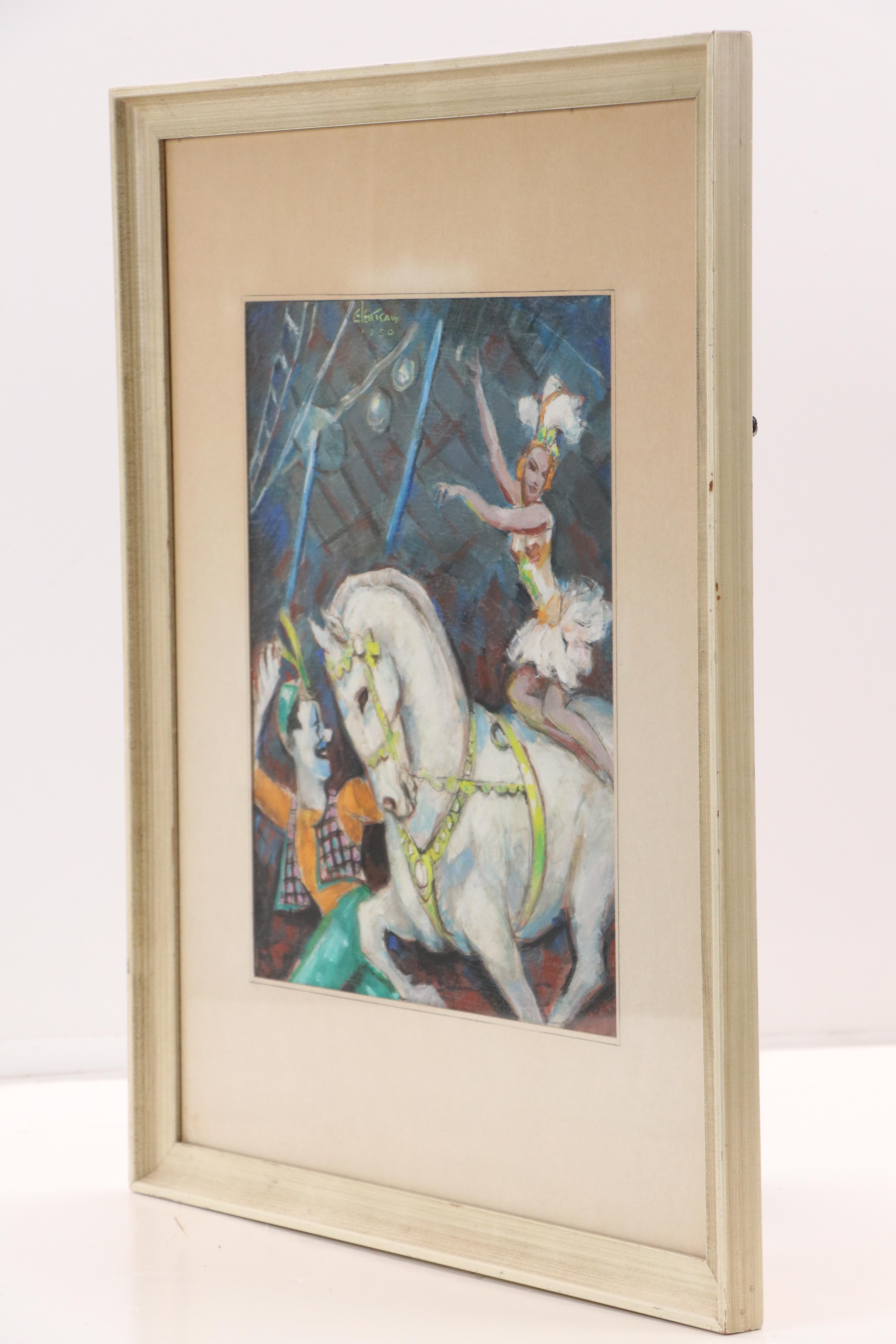 Glen Tracy Gouache Painting of Circus Scene with Horse, 1950