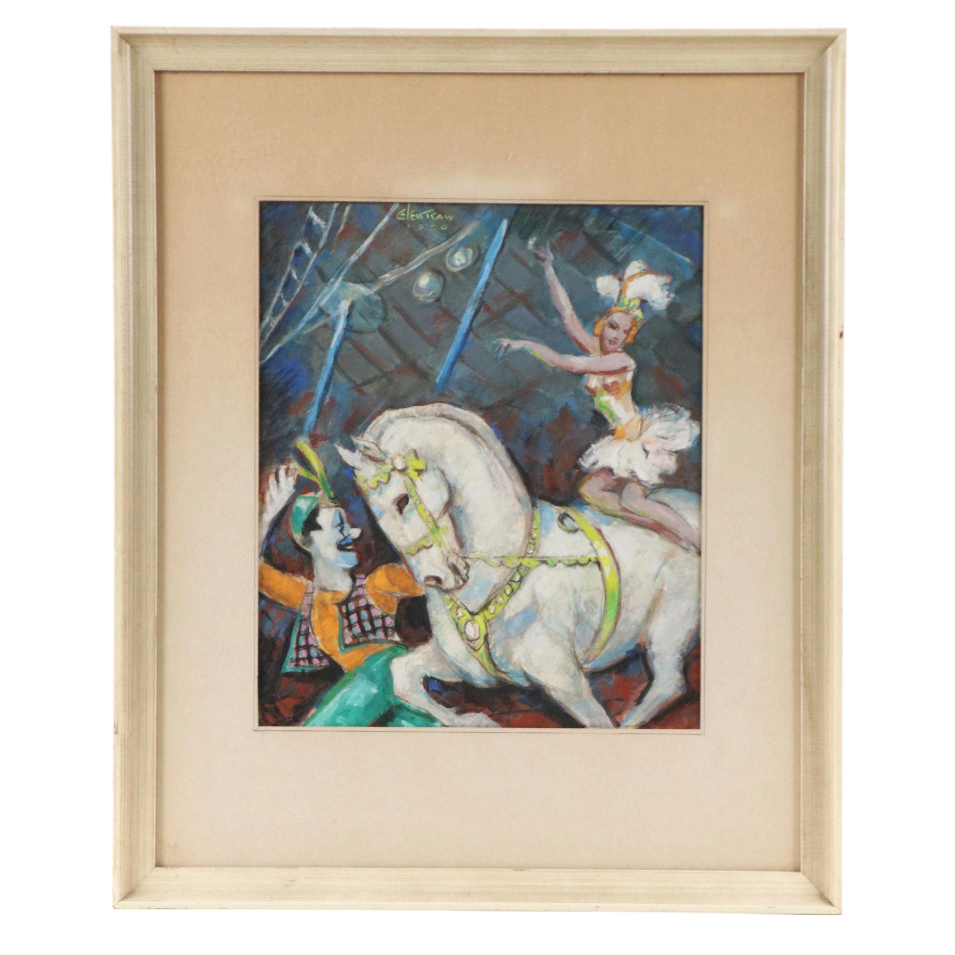Glen Tracy Gouache Painting of Circus Scene with Horse, 1950