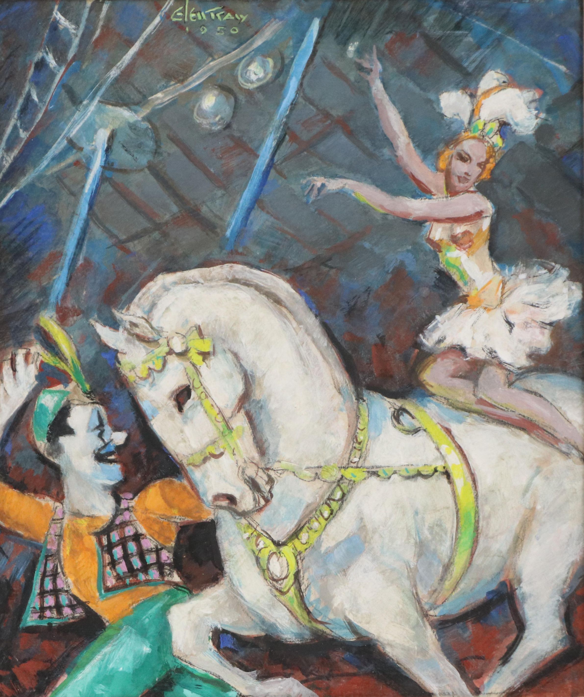 Glen Tracy Gouache Painting of Circus Scene with Horse, 1950