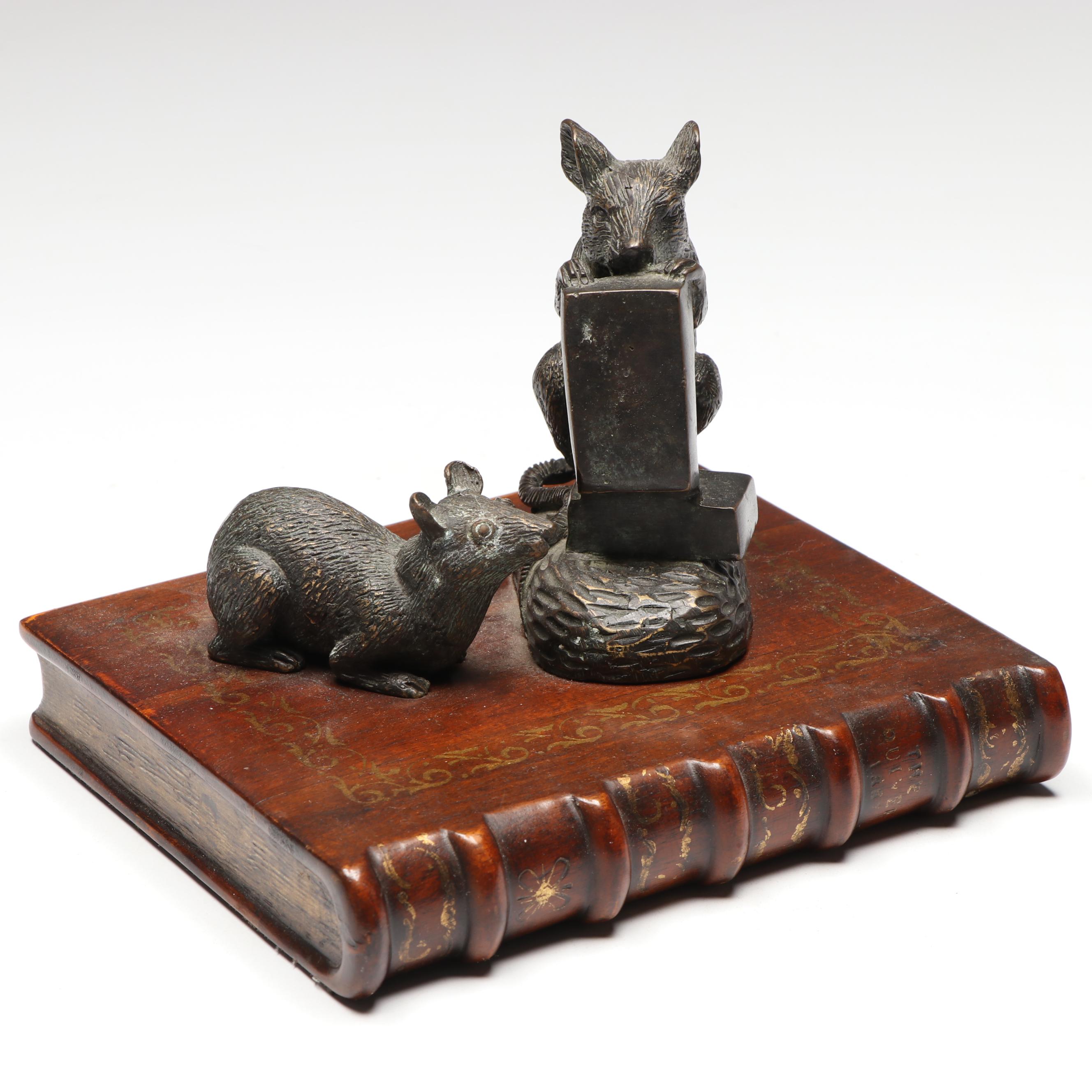 Baker Bronze Mice on Faux Book