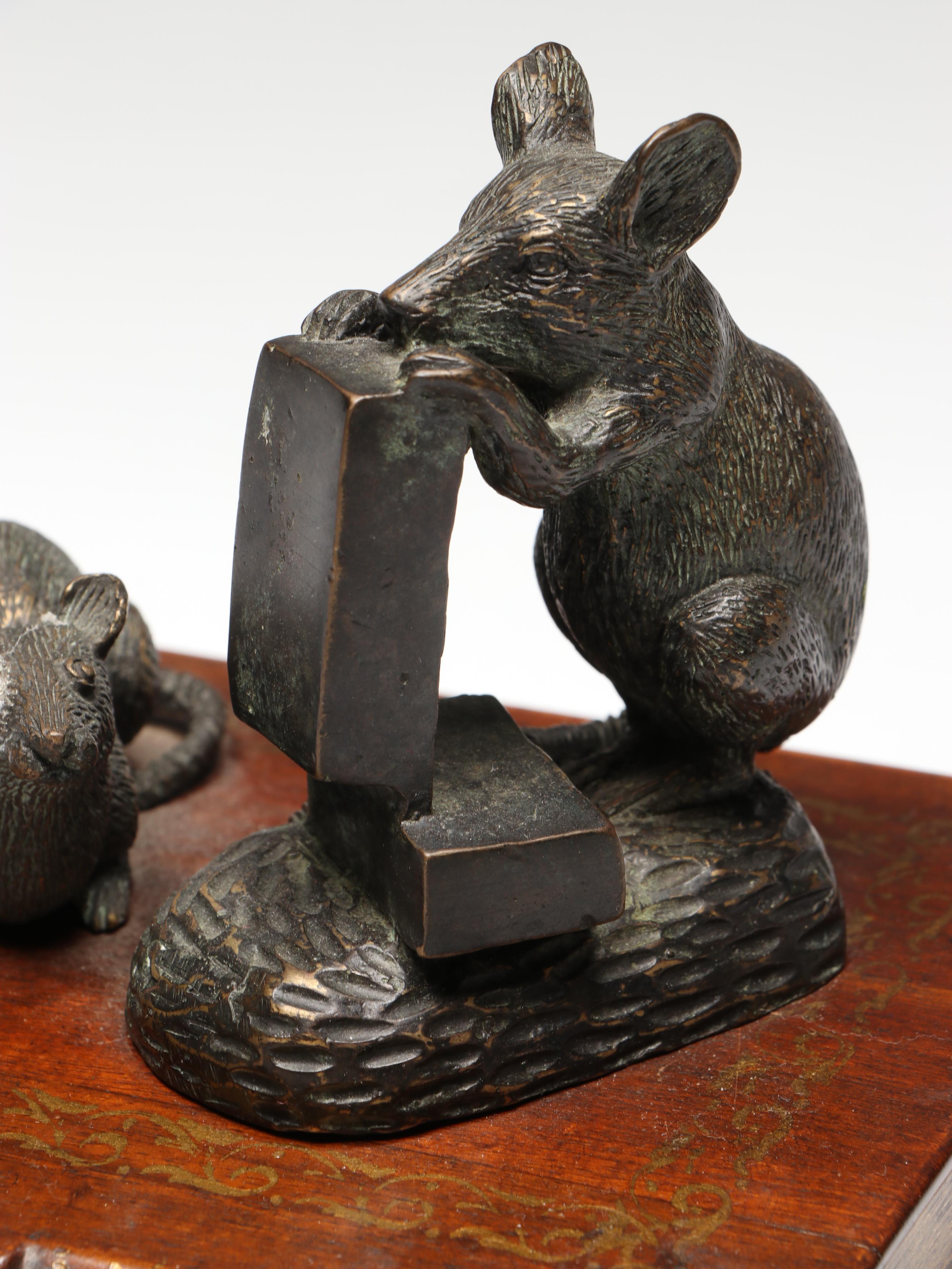 Baker Bronze Mice on Faux Book