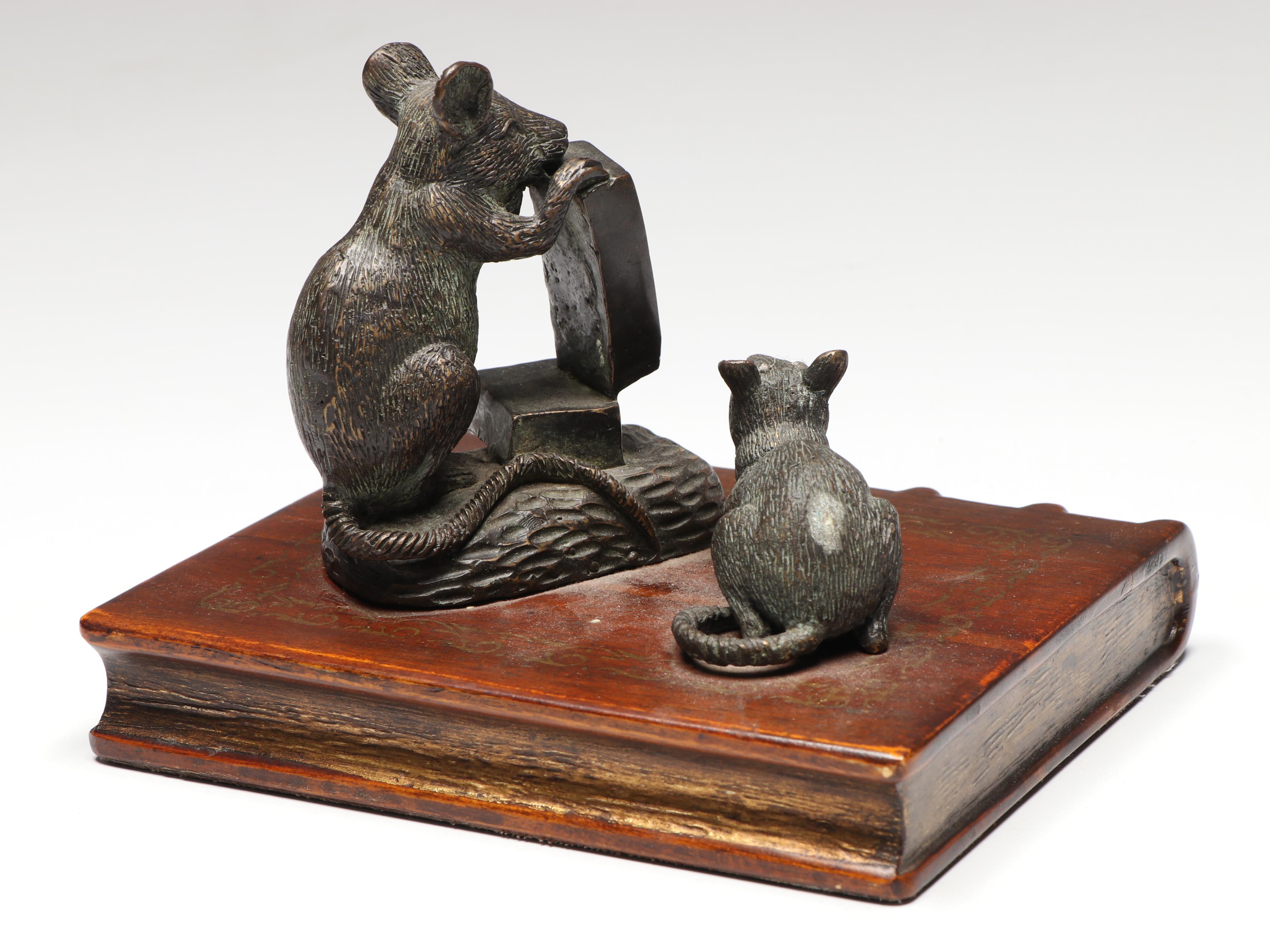 Baker Bronze Mice on Faux Book