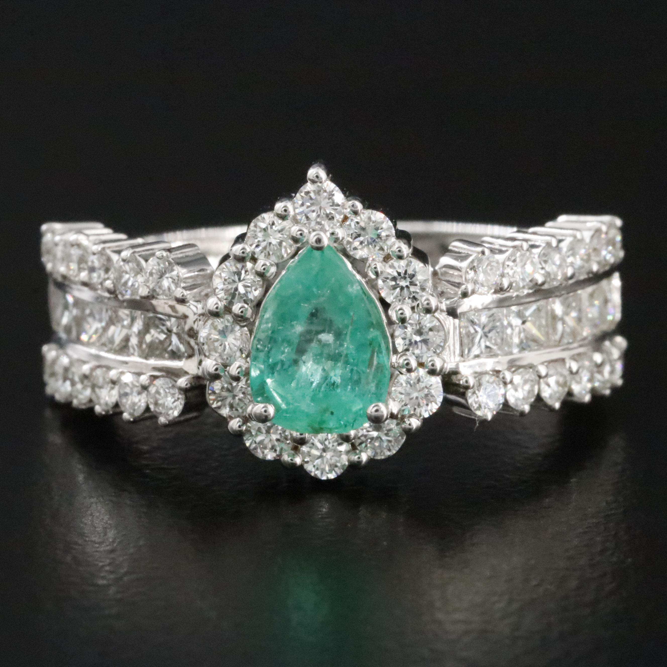 18K 1.15 CT Emerald and 1.11 CTW Diamond Ring
