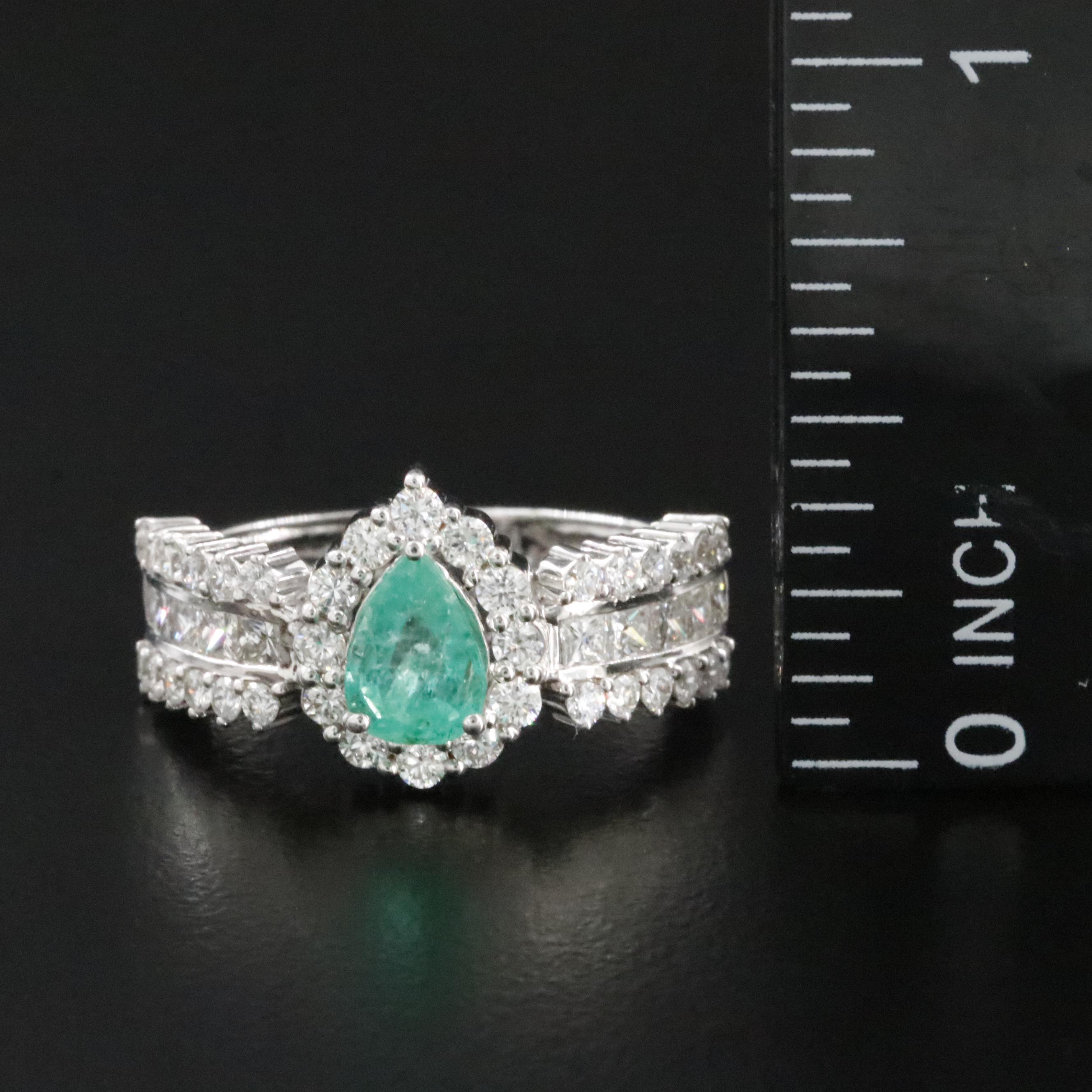 18K 1.15 CT Emerald and 1.11 CTW Diamond Ring