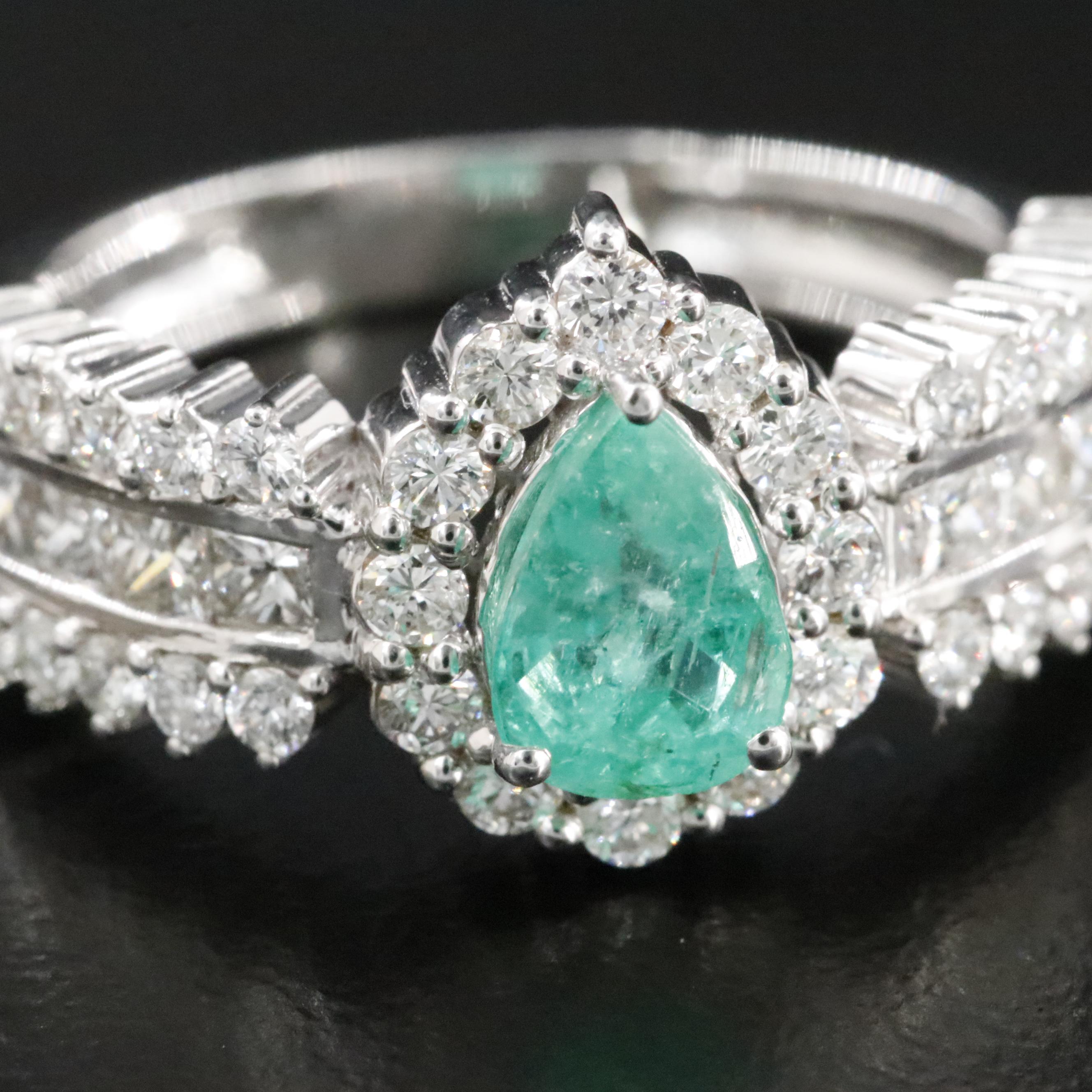 18K 1.15 CT Emerald and 1.11 CTW Diamond Ring