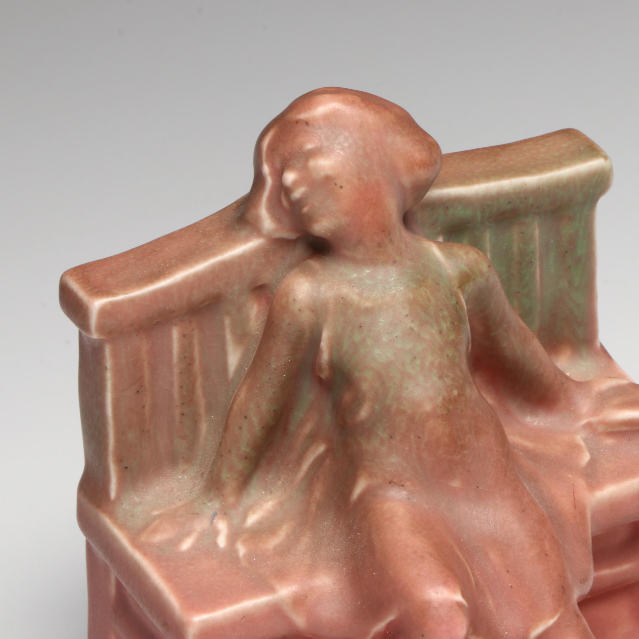 Rookwood Pottery Girl on Bench Bookend, 1926
