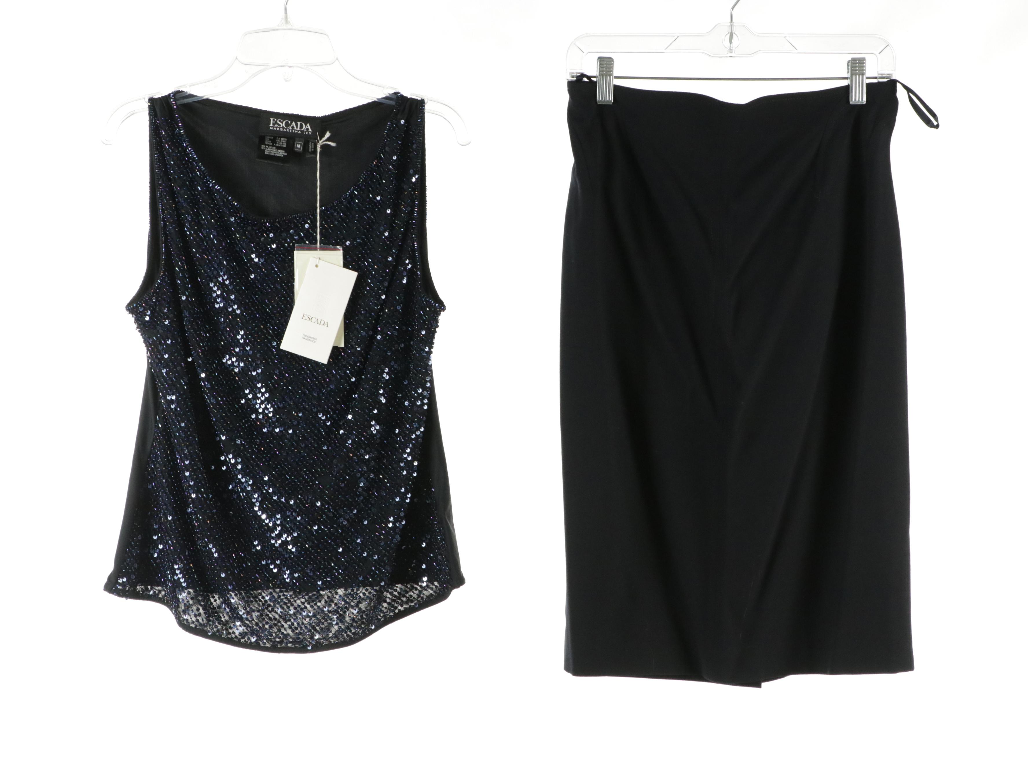 Escada Sequined and Beaded Sleeveless Top and Black Skirts