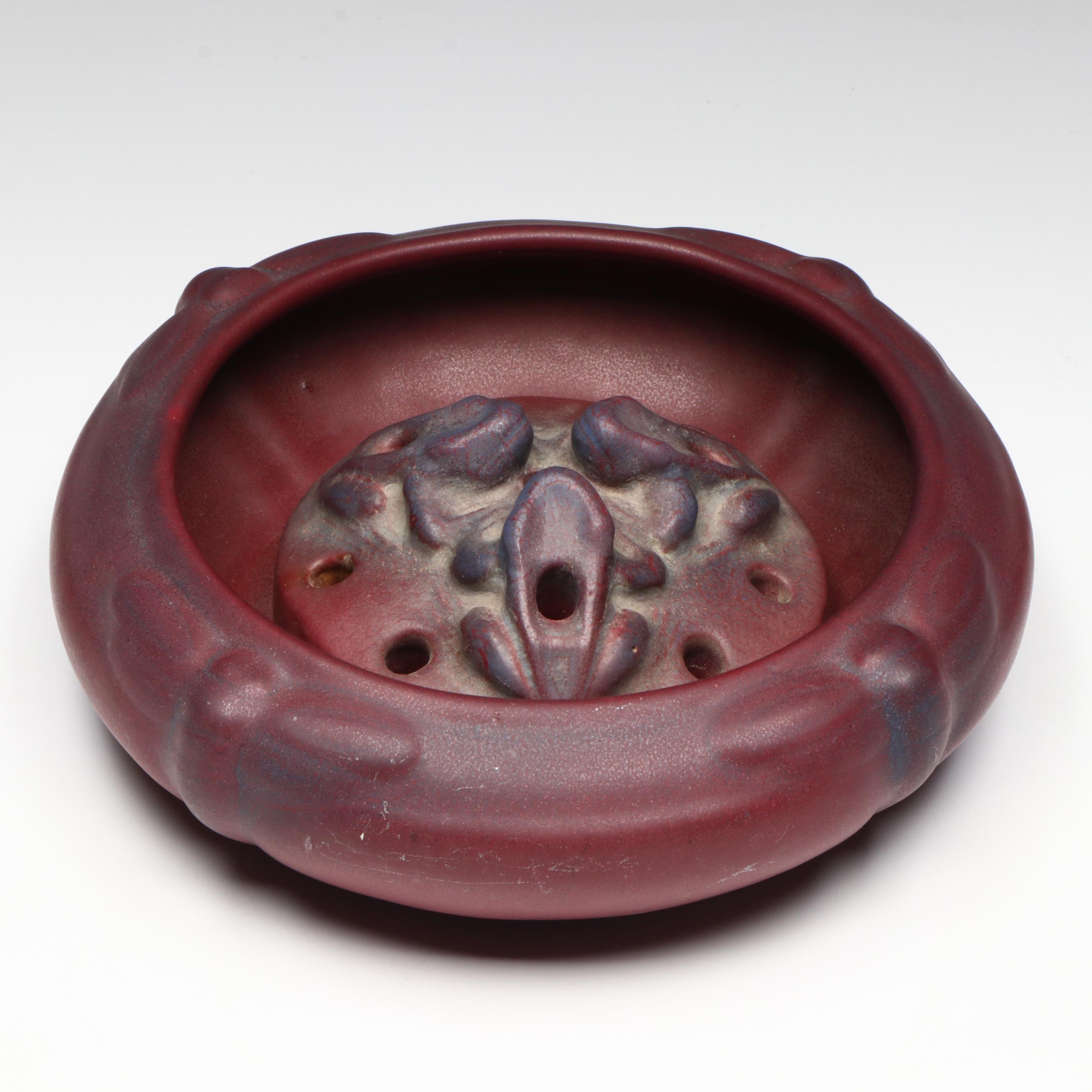 Van Briggle Pottery Dragonfly Bowl with Three Frogs Flower Frog