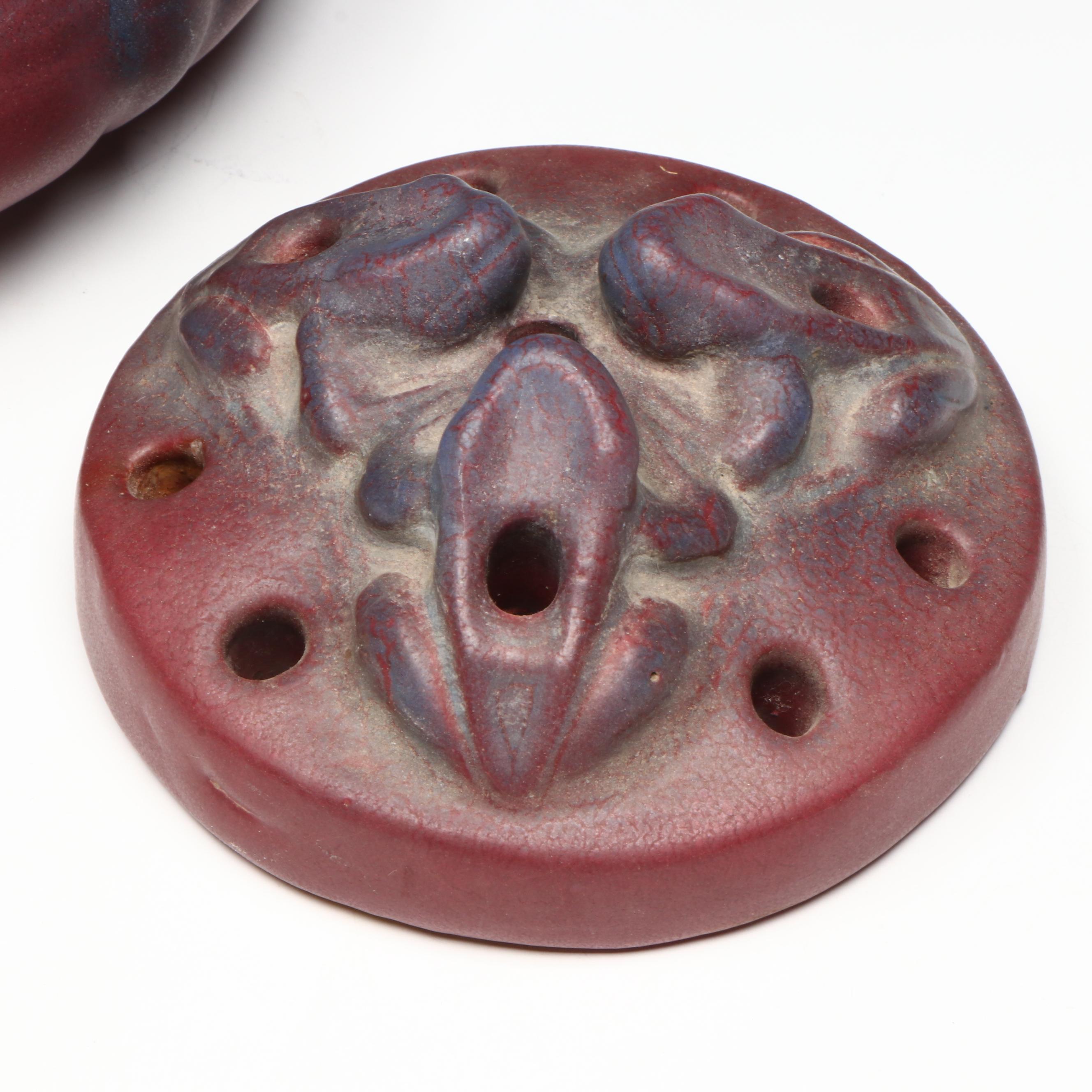 Van Briggle Pottery Dragonfly Bowl with Three Frogs Flower Frog